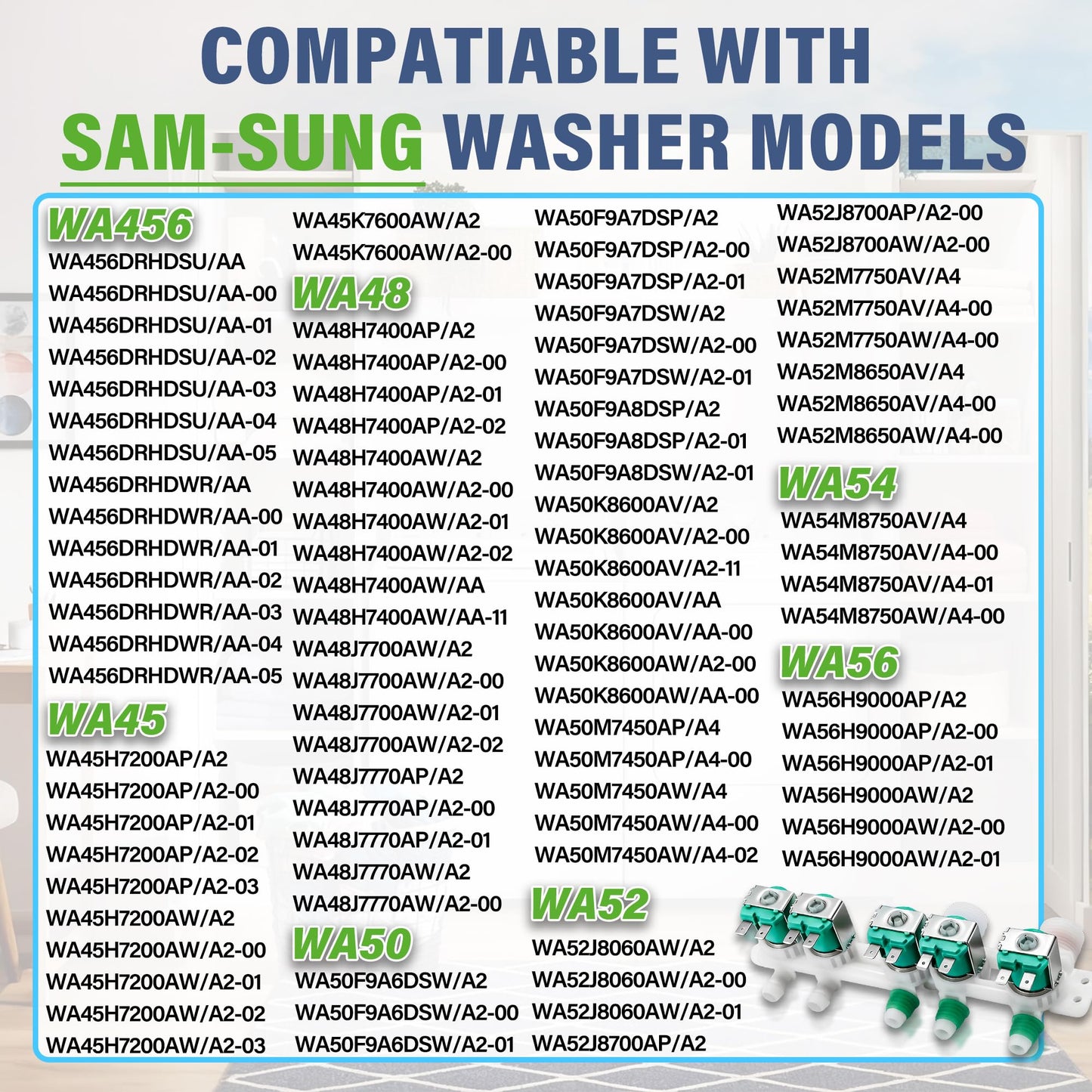 WA52M7750AV/A4 WA52M8650AV/A4 WA456DRHDSU/AA WA45H7200AP/A2 WA50M7450AW/A4 WA45H7200AW/A2 WA45K7600AW/A2 WA45K7600AW/AA WA48H7400AP/A2 WA48H7400AW/A2 Water inlet valve Fit for Sam-sung Washer