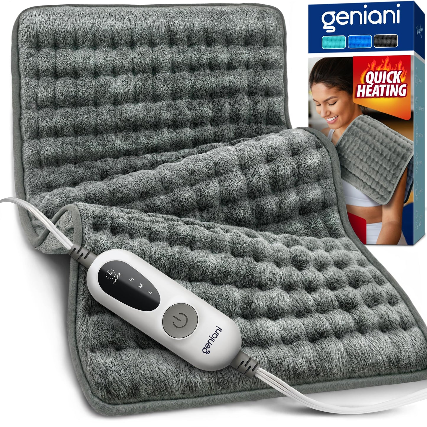 GENIANI Back Pain & Relaxation Gifts for Women – Electric Heating Pad for Back, Neck & Shoulders, Soft Microplush Electric Throw Heating Pad for Period Comfort, Fast Heating, Auto Shut Off, 12"x24"