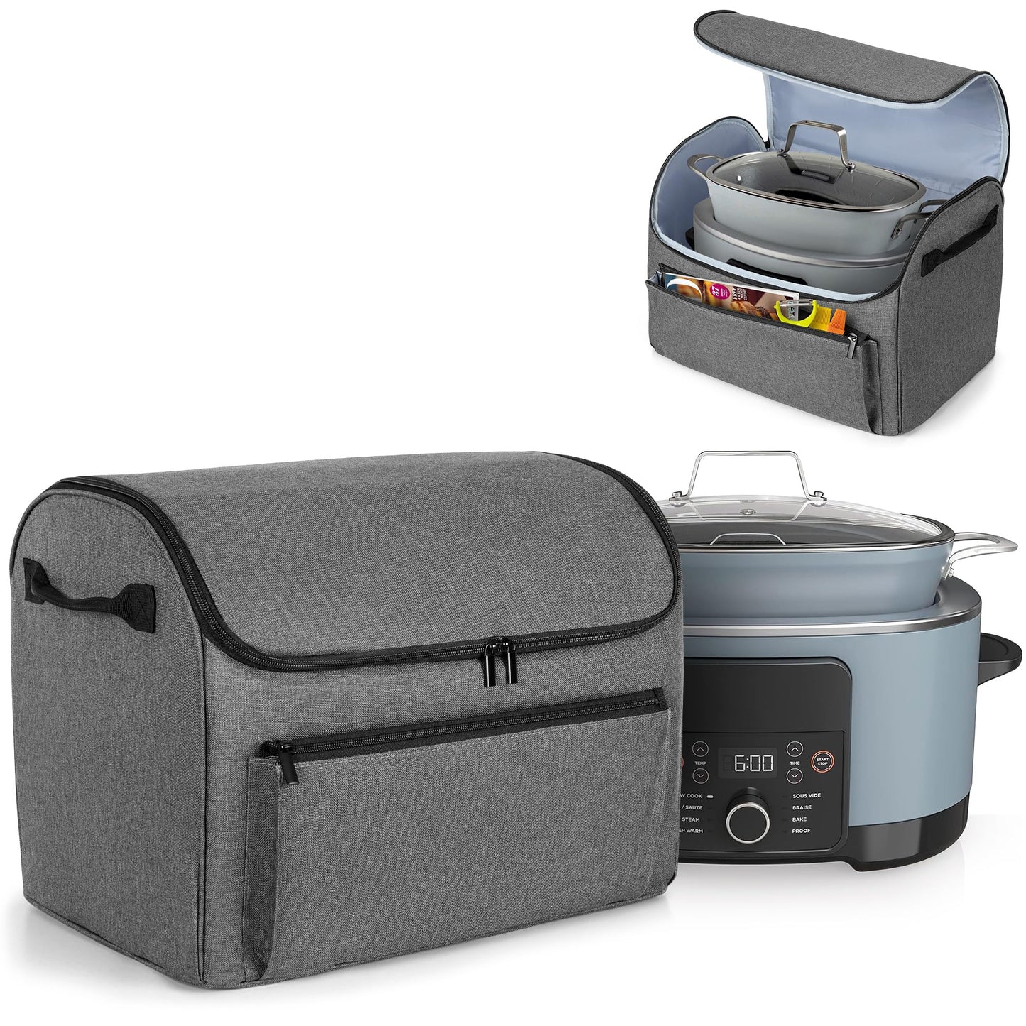 LUXJA Enclosed Cover Compatible with Ninja Foodi Possible Cooker Pro, Dust Cover with Front Pocket Fits Ninja Slow Cooker, Gray