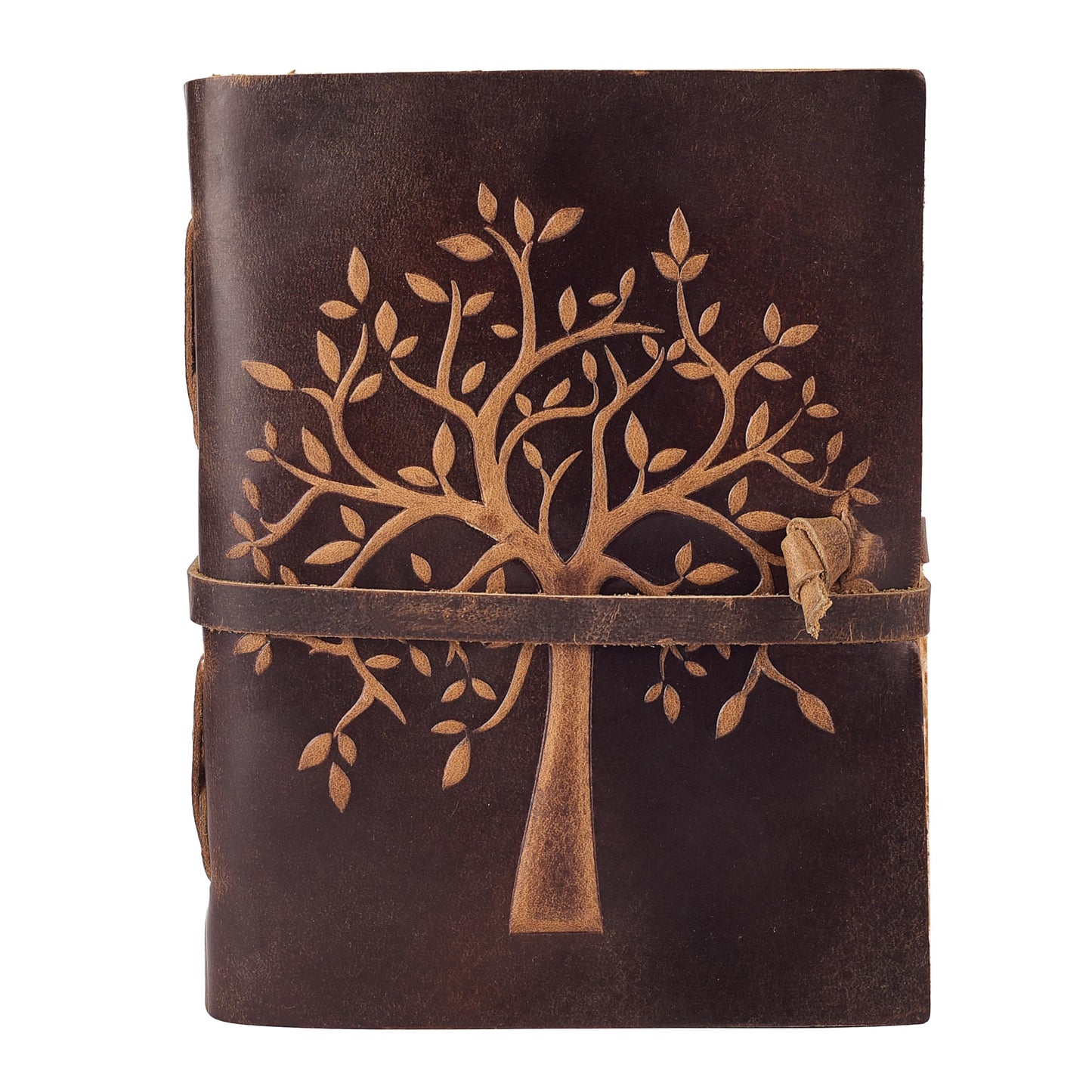 LEATHER VILLAGE Tree of Life Journal - 10 X 7 inches - Rustic Brown - 200 Antique Deckle Edge Handmade Paper – Book of Shadows - Vintage Leather Bound Journal for Women & Men