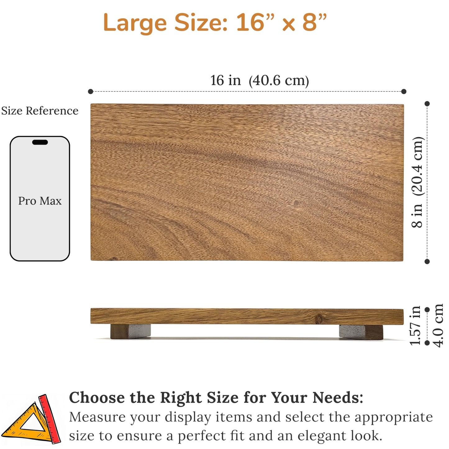 Large 16" Acacia Wood Riser Pedestal Stand – Farmhouse Wood Display Riser for Kitchen and Bathroom Décor - Counter Display, Plant Stand, Jewelry Holder, Vanity Tray, Candle Stand (L:16"x8"x1.57")