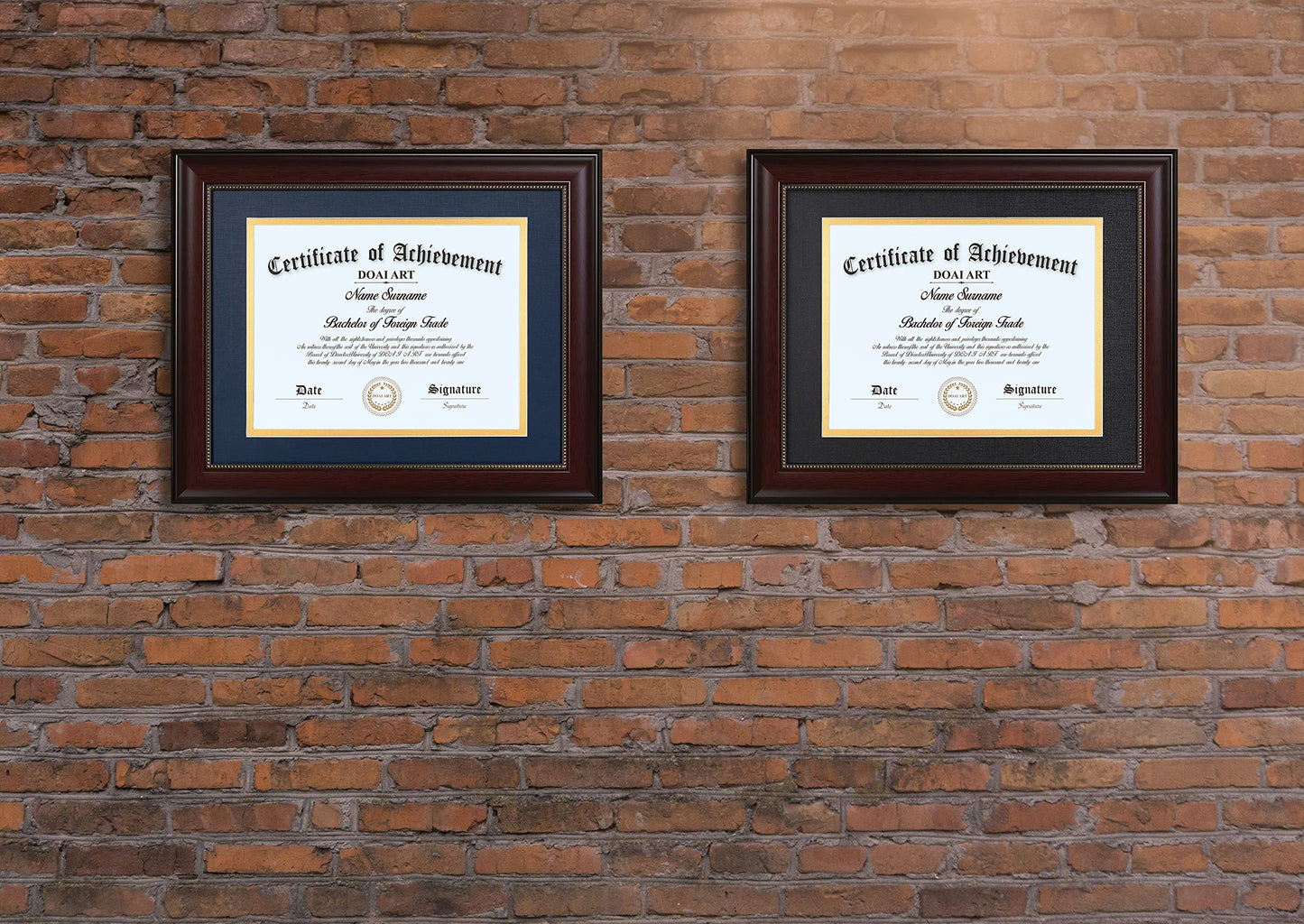 DOAI ART 8.5x11 Diploma Frame Classic Mahogany Color Display 8.5x11-inch with Black Over Gold Mat or 11x14 Document &Certificate Without Mat,Wide Molding, Gold Beads Hanging Hardware Included