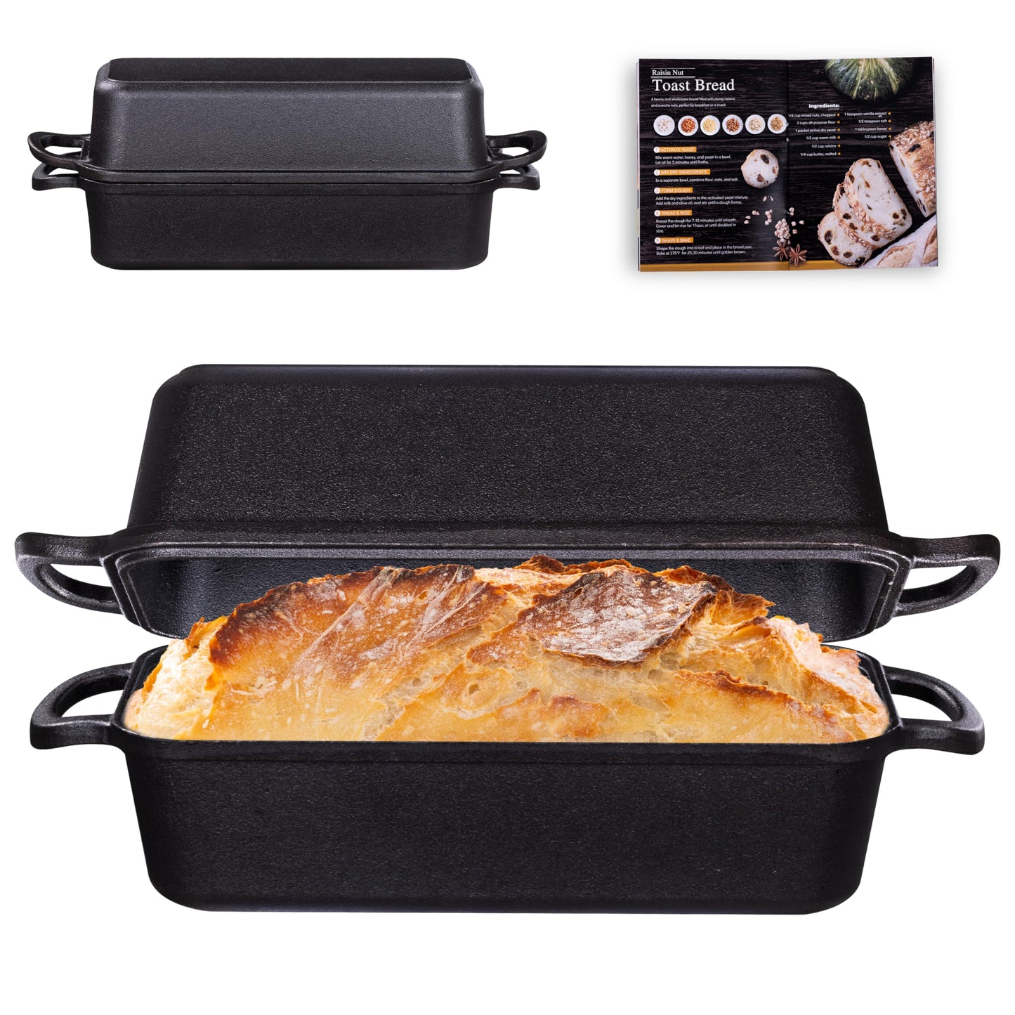 GRMlmosa 11x5 Inch Cast Iron Loaf Pan, 5.8 Qt Large Dutch Oven Loaf Pan with Lid, Sourdough Bread Baking Pan for Homemade Bread|Meatloaf, Even Heat Distribution & Oven Safe up to 500°F