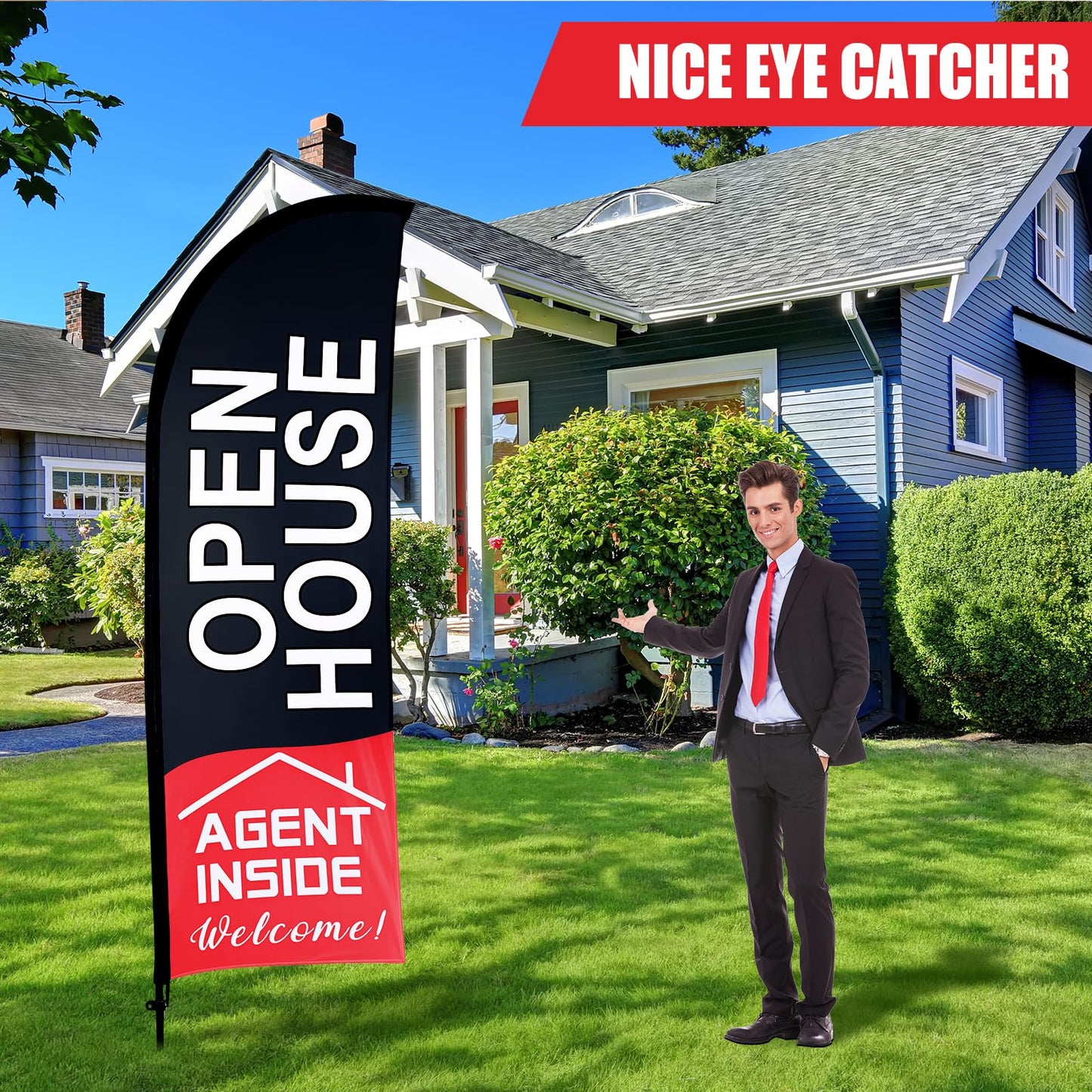 Buryeah 153 Sets Open House Signs for Real Estate Agents Including 1 Open House Feather Flag and Pole Kit 1 Pcs Visitor Guest Register Notepad 1pcs Tent Card and 150 Pcs Feedback(Black)