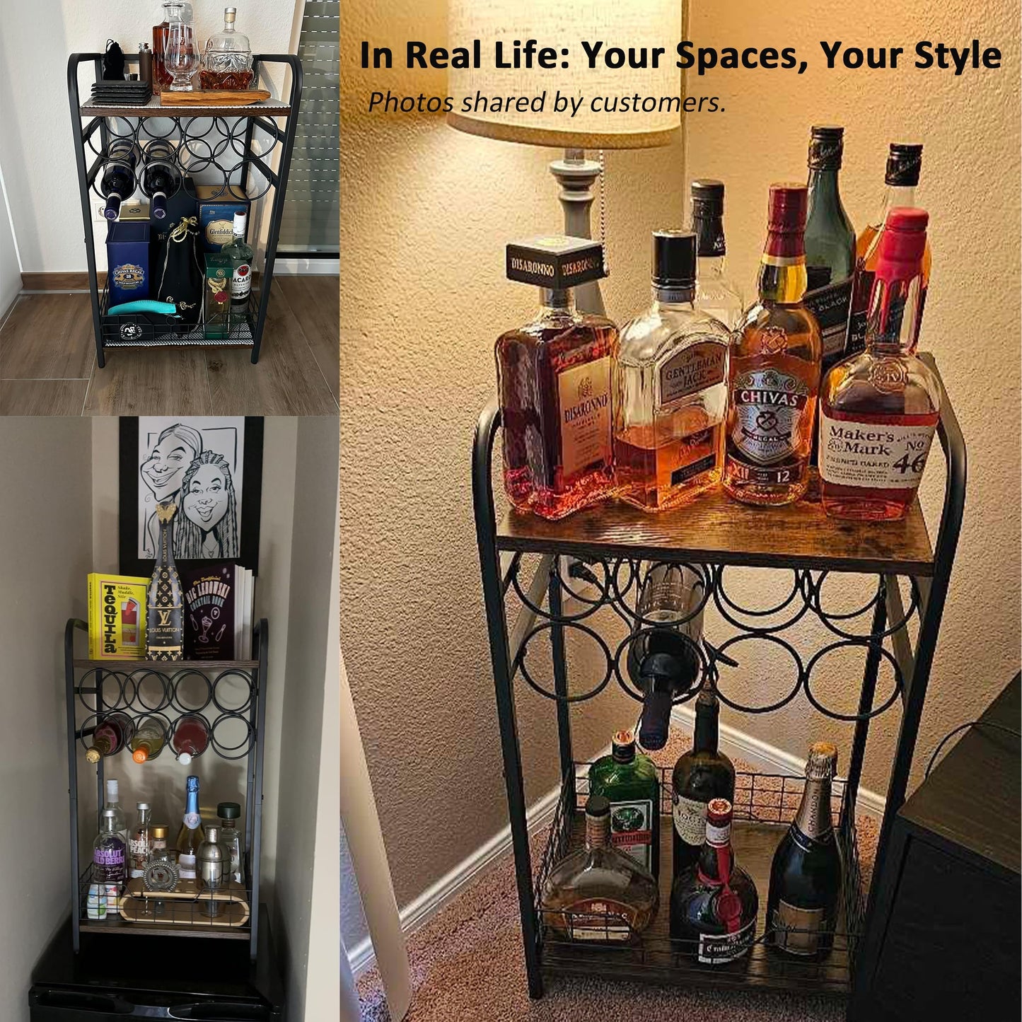 Bosimeca 3-Tier Wine Rack Freestanding Floor Cabinet Corner Bar Cabinet Bar Cart,12 Individual Wine Storage Bottle Compartments Corner Bar Cabinet Holder (3-Tier Wine Rack 07)