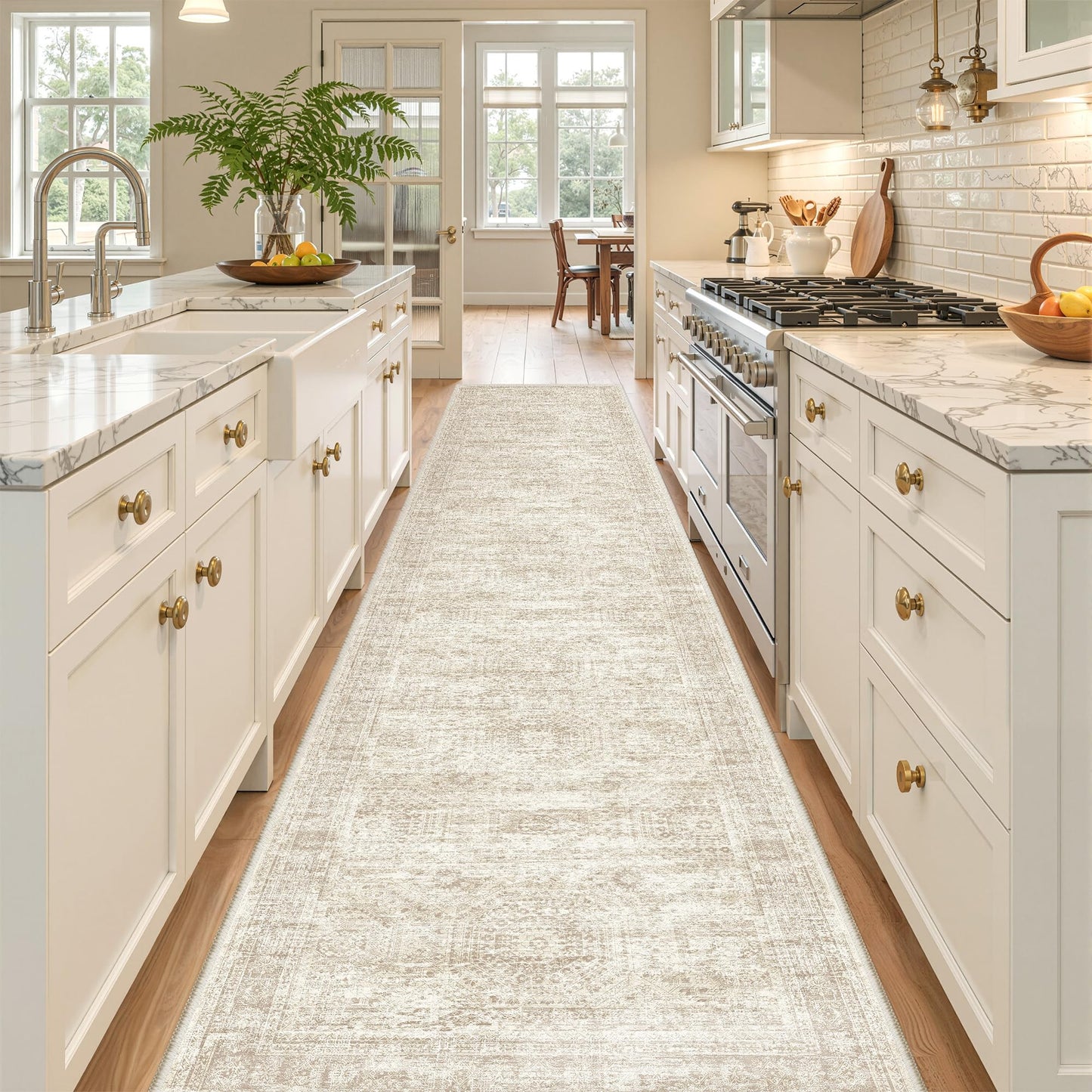 Restydon Long Bathroom Rugs Runner - Washable Runner Rugs for Hallway 2x10, Ultra-Thin Soft Kitchen Carpet Runner, Anti Slip Backing Runner Rugs for Entrance, Bedroom, Living Room(2'x10', Beige/Ivory)