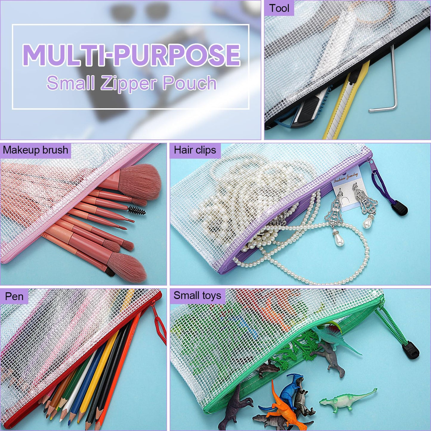 Bokon 200 Pcs 9.45 x 4.5'' Mesh Zipper Pouch Bulk 10 Colors Pencil Pouch Bulk Waterproof Clear File Bags Plastic Pencil Bags for School Travel Cosmetics Office Organizer