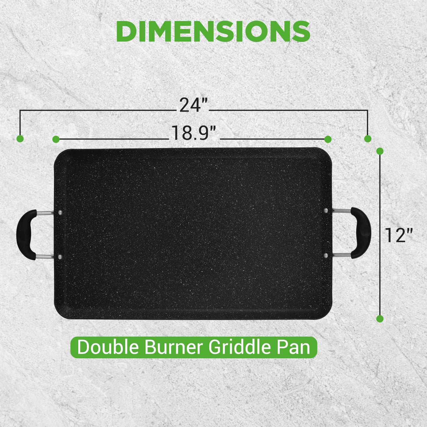 Nutrichef Double Burner Griddle, Non-Stick Stove Top Griddle for Gas Stove, Dishwasher Safe, Heatproof Bakelite Handles, Even Heat Distribution, PFOA & PFOS Free, 20” x 12” x 0.8” Inch (Black)