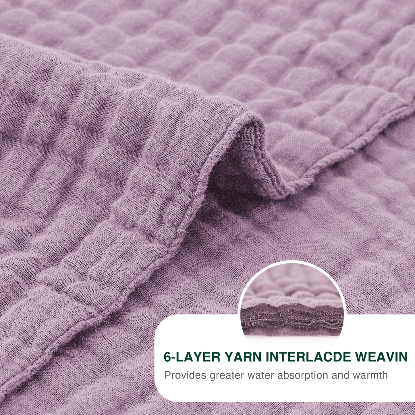 Love's cabin 100% Cotton Muslin Blanket, 6 Layer Lightweight Breathable Gauze Twin Size Blanket 60 x 80 Inches, Soft Summer Blanket for Bed or Couch, Lavender