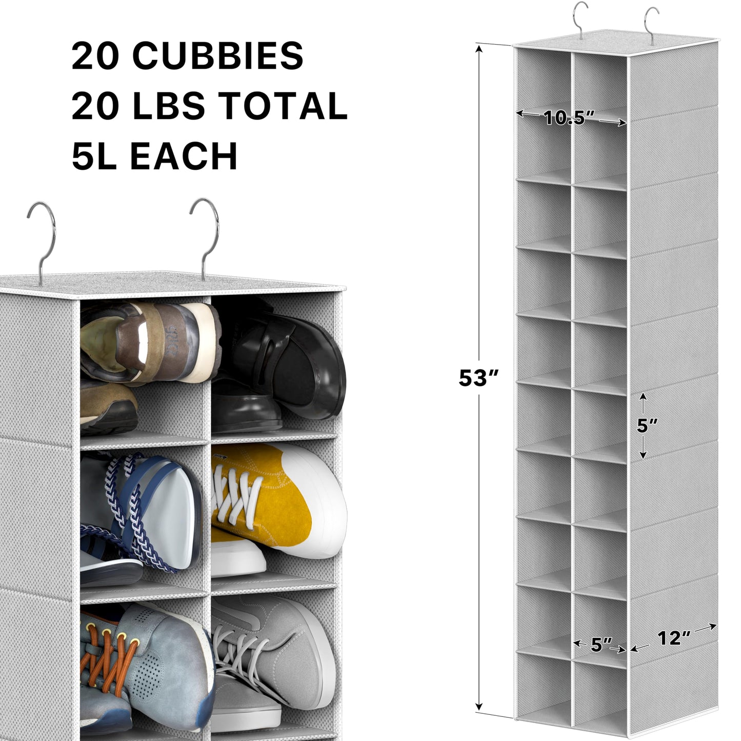 Simple Houseware 20 Section Shelves Hanging Shoes Organizer Holder for Closet, Gray
