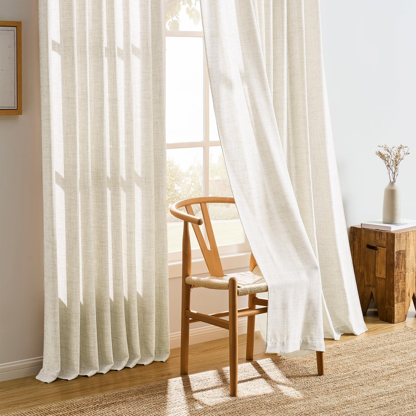 105 Inch Curtains Drapes Pinch Pleated Memory Trained Back Tab Light Filtering Semi Sheer Linen Textured Curtain for Bedroom Living Room with Hooks Window Panels 105 Inches Long 50 Inch Wide