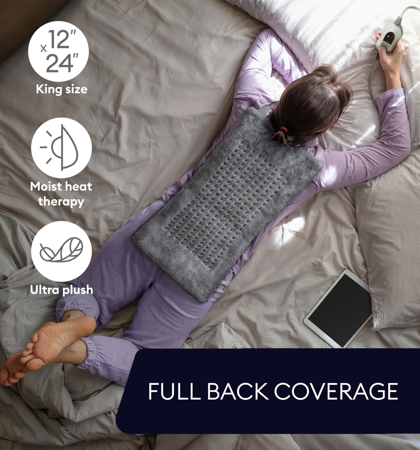 GENIANI Electric Heating Pad for Back Pain & Cramps Relief, Electric Throw, Self Care Gifts for Women, Heating Pad for Neck & Shoulder, Machine Washable Microplush, Auto Shut Off (12×24", Tabby Gray)
