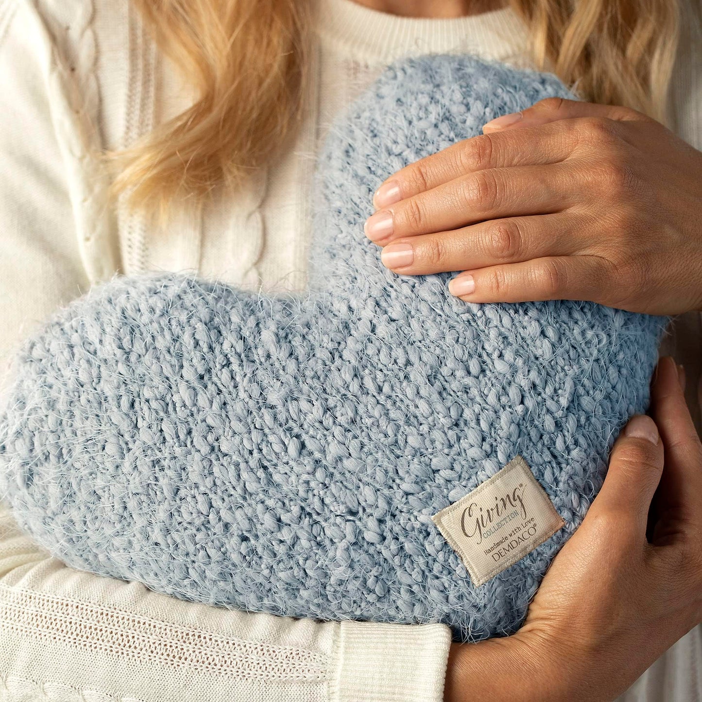 DEMDACO Giving Collection Soft Blue Weighted Giving Heart - Weighted Heart Pillow for Bedding - Decorative Throw Pillow - Meaningful Gift Idea - Handmade - Luxurious, Soft & Cozy - 1.85 lbs