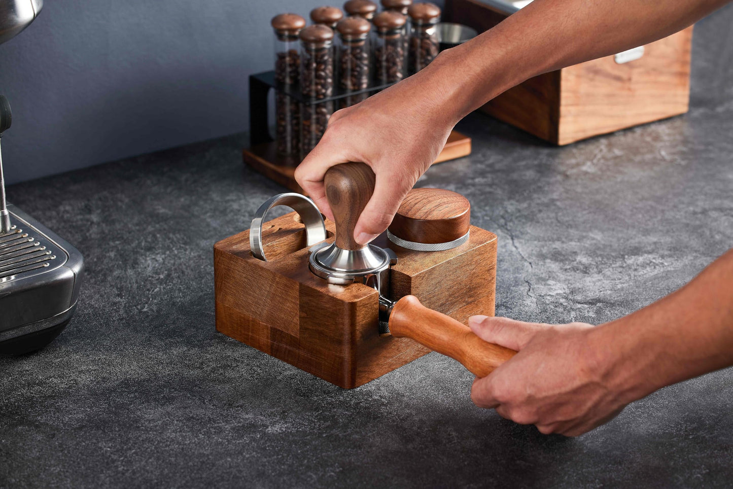 Teyearlife 54mm distributor called Adjustable Depth espresso leveler Compatible with Breville Machine Accessories The coffee leveler Made of Stainless Steel and Walnut wood