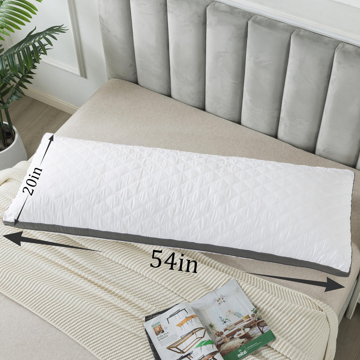 WhatsBedding Memory Foam Body Pillow with Removable Pillowcase-Fluffy Body Pillows for Adults -Large Long Bed Pillows for Sleeping - 20x54 inch, White