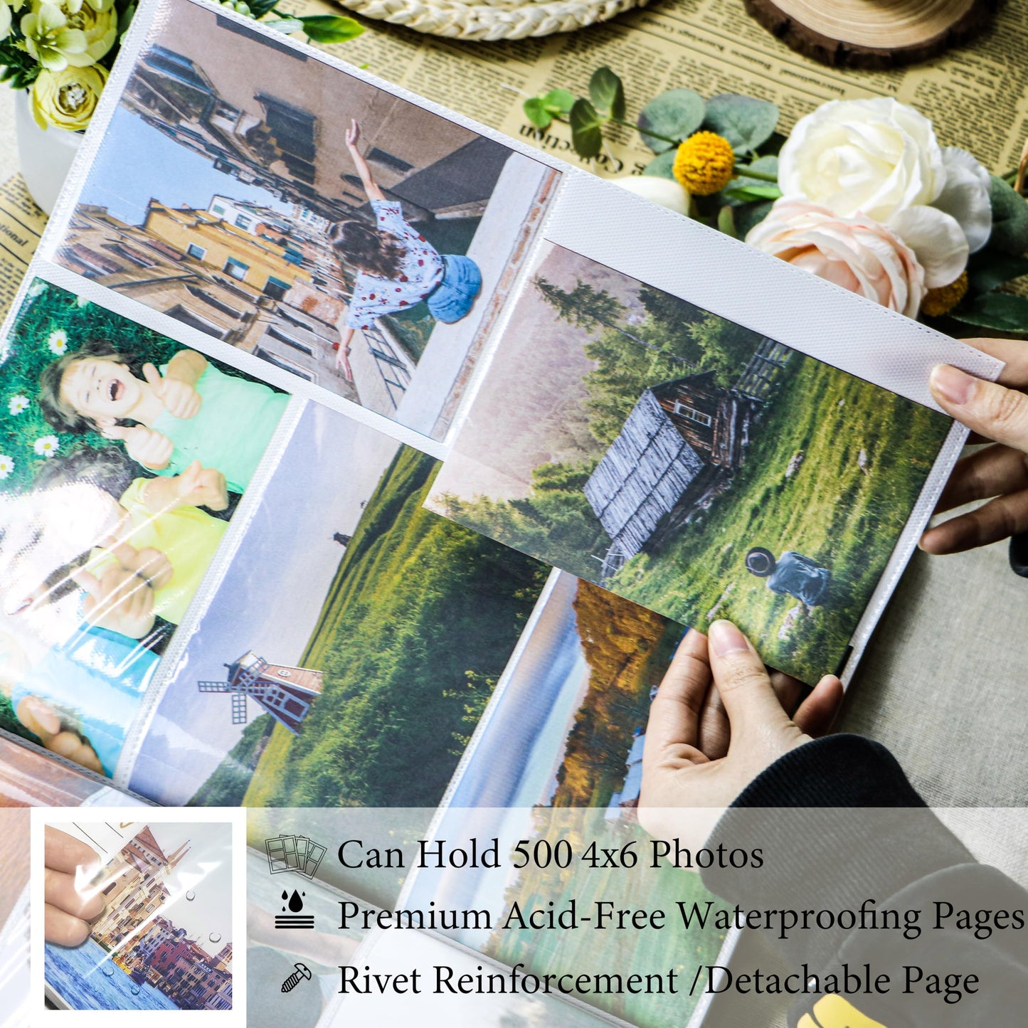 Holoary Photo Album 4x6 500 Photos 5 Pictures Per Page, 500 Pockets 4”x6” Picture Album, Linen Fabric Cover Big Picture Book for Photos, 4x6 Photo Albums for Family Weddings Travel Memories(Beige)