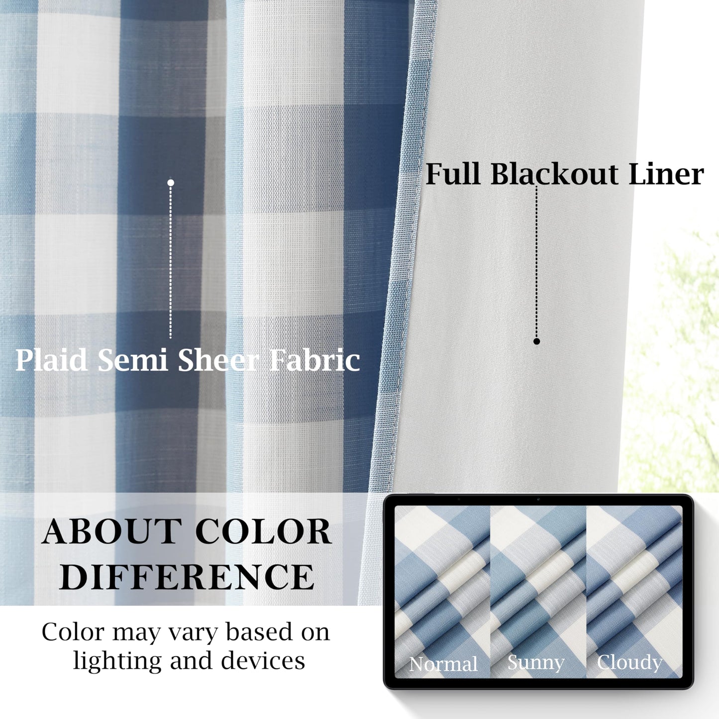 Bapawfish Buffalo Plaid Full Blackout Curtain Panels 84 Inches Length,Dusty Blue and White Farmhouse Drapes,Thermal Insulated Window Treatment for Bedroom Living Room,Rod Pocket Back Tabs,40"Wx84"Lx2