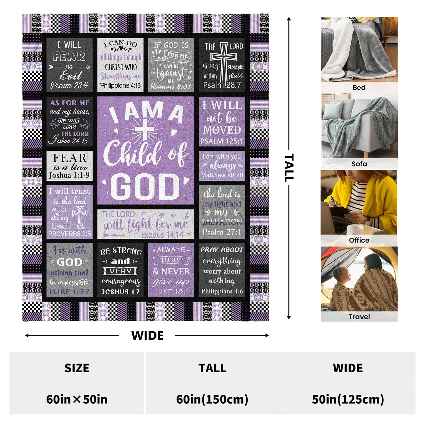 CUJUYO Christian Gifts for Women Blanket 60"x50" - Inspirational Religious Birthday Gifts - Baptism Confirmation Gifts for Girls - Catholic Spiritual Gifts for Women - Bible Verse Christian Blankets