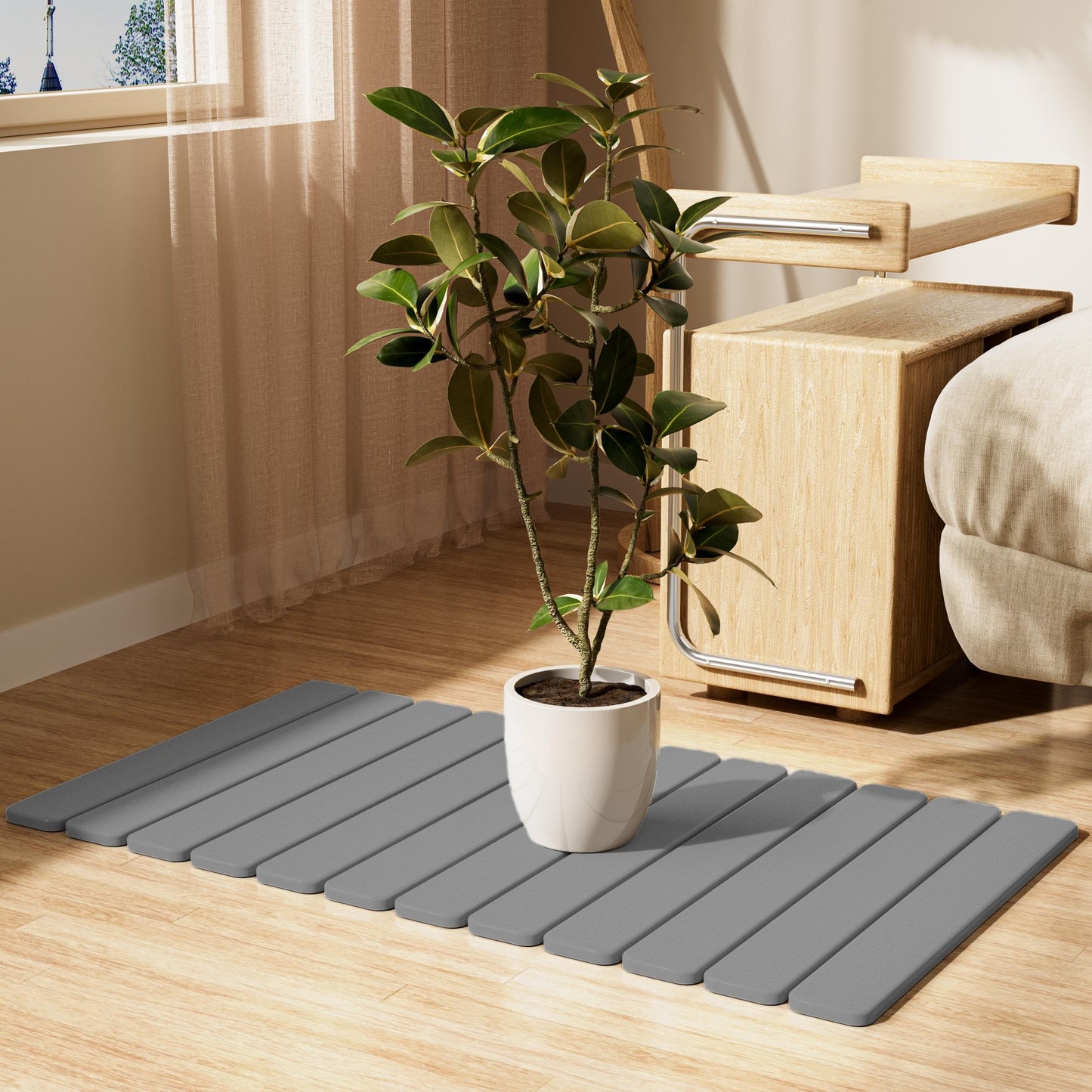Large Stone Bath Mat 31.5 x 19.7in, Quick Dry Diatomaceous Earth Mats for Bathroom, Super Absorbent Foldable Bath Stone Mat, Non Slip, Dish Drying Mat for Kitchen Counter,Dark Gray