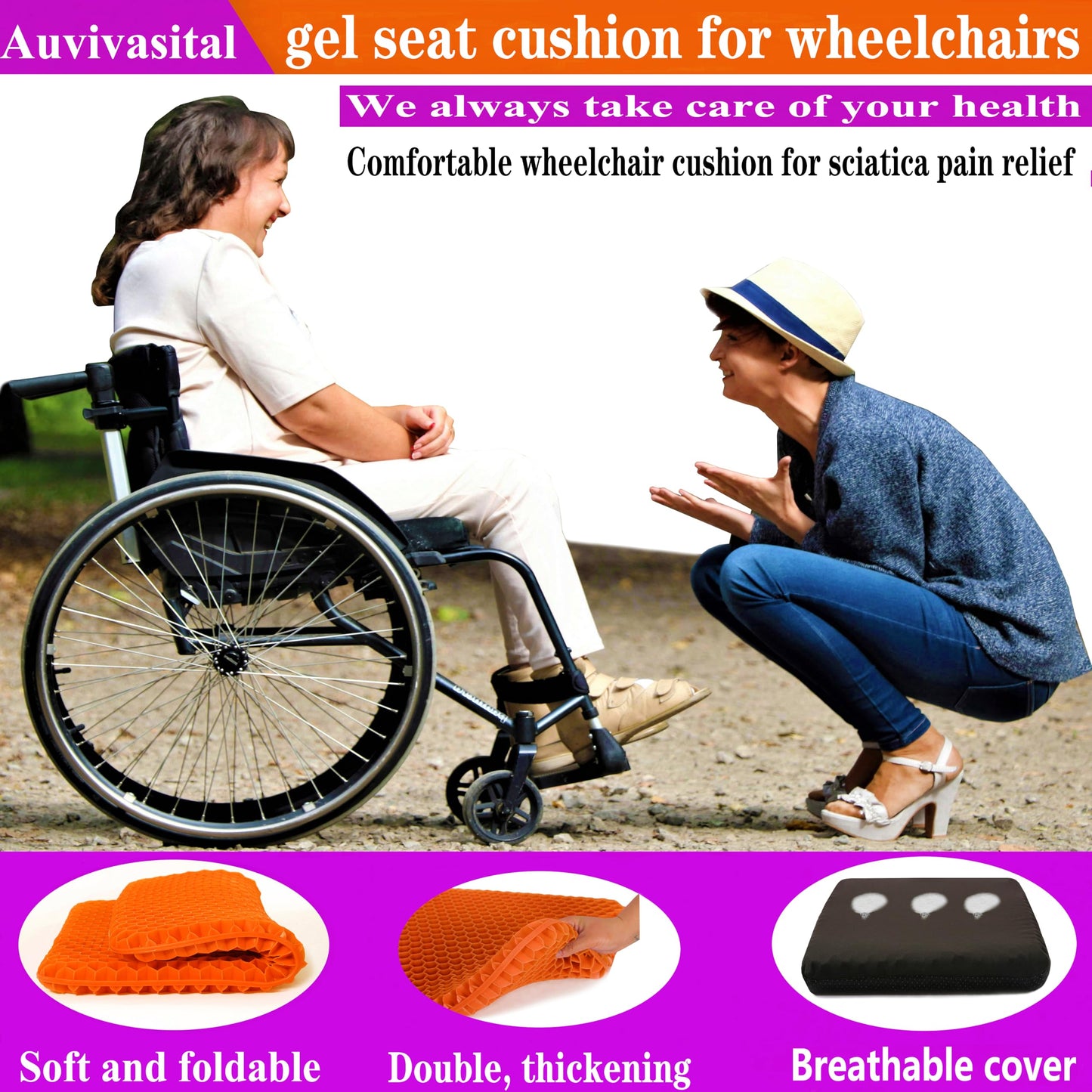 Plus Size Gel Seat Cushion for Long Sitting, Extra Large and Thick, Gel Cushion for Back, Hip, Sciatica, Tailbone Pain Relief, Use for The Office, Wheelchair, Car, Recliner, Stadium, Kayka.(Orange)
