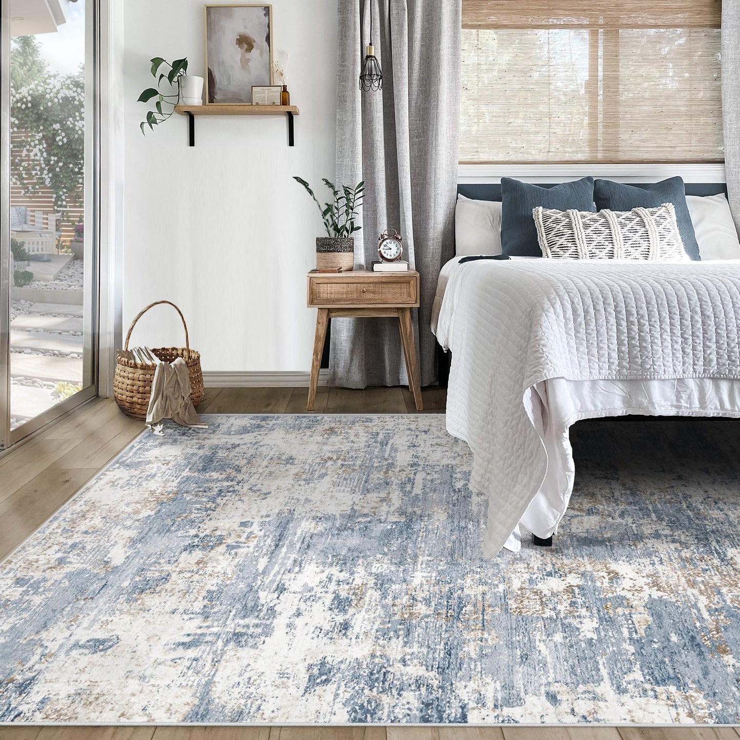 XLUEZ 5x7 Area Rugs for Living Room, Washable Modern Abstract Large Area Rug Neutral Soft Non Slip Kids Rug Stain Resistant Indoor Carpet for Bedroom Nursery Dining Room Playroom(Blue, 5'x7')