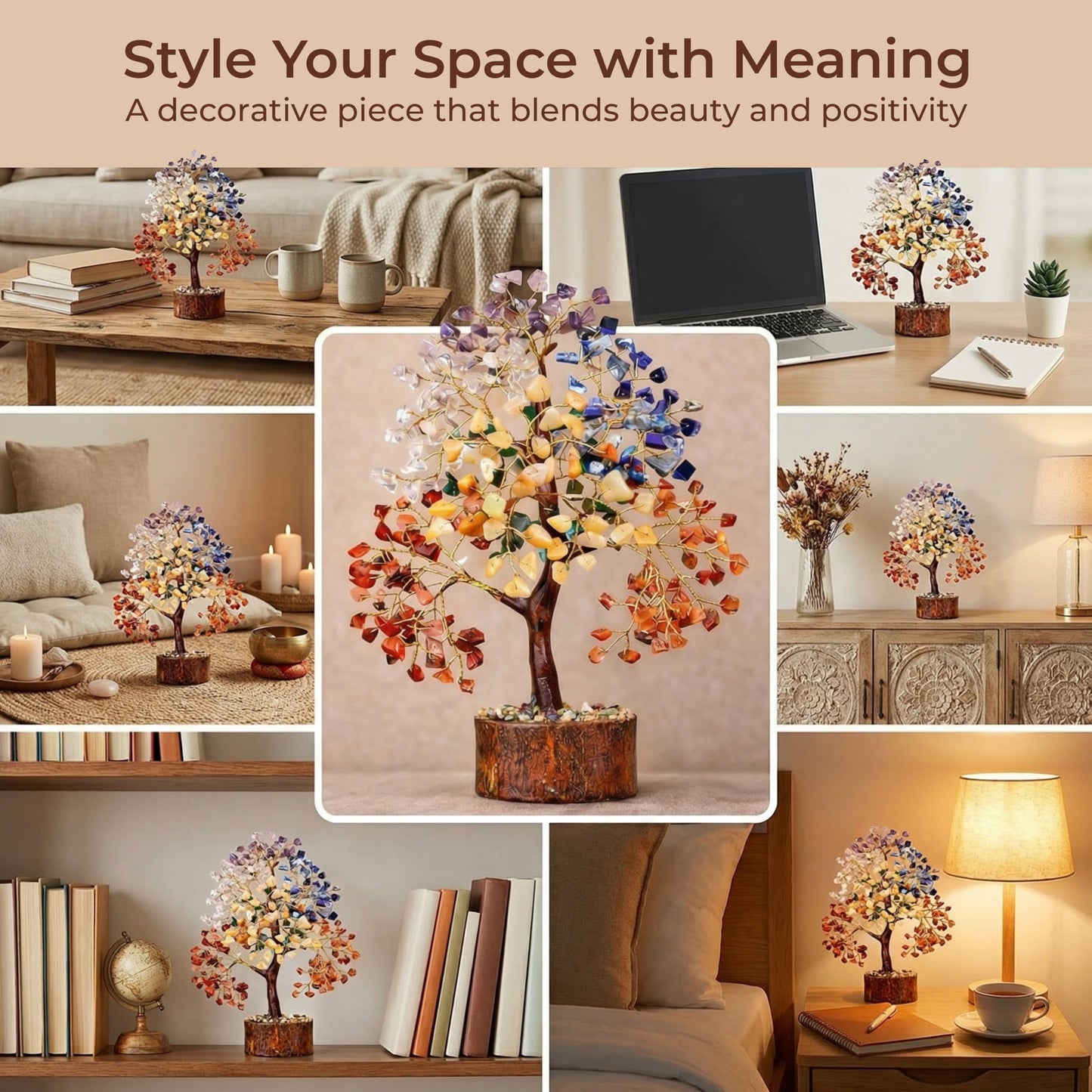 Chakra Tree of Life Birthday Gifts for Women, Mom, Sister, Friends, Handmade Healing Crystal Tree Bring Money, Positivity & Good Luck, Boho Home, Room and Office Desk Decor, Unique Graduation Gift