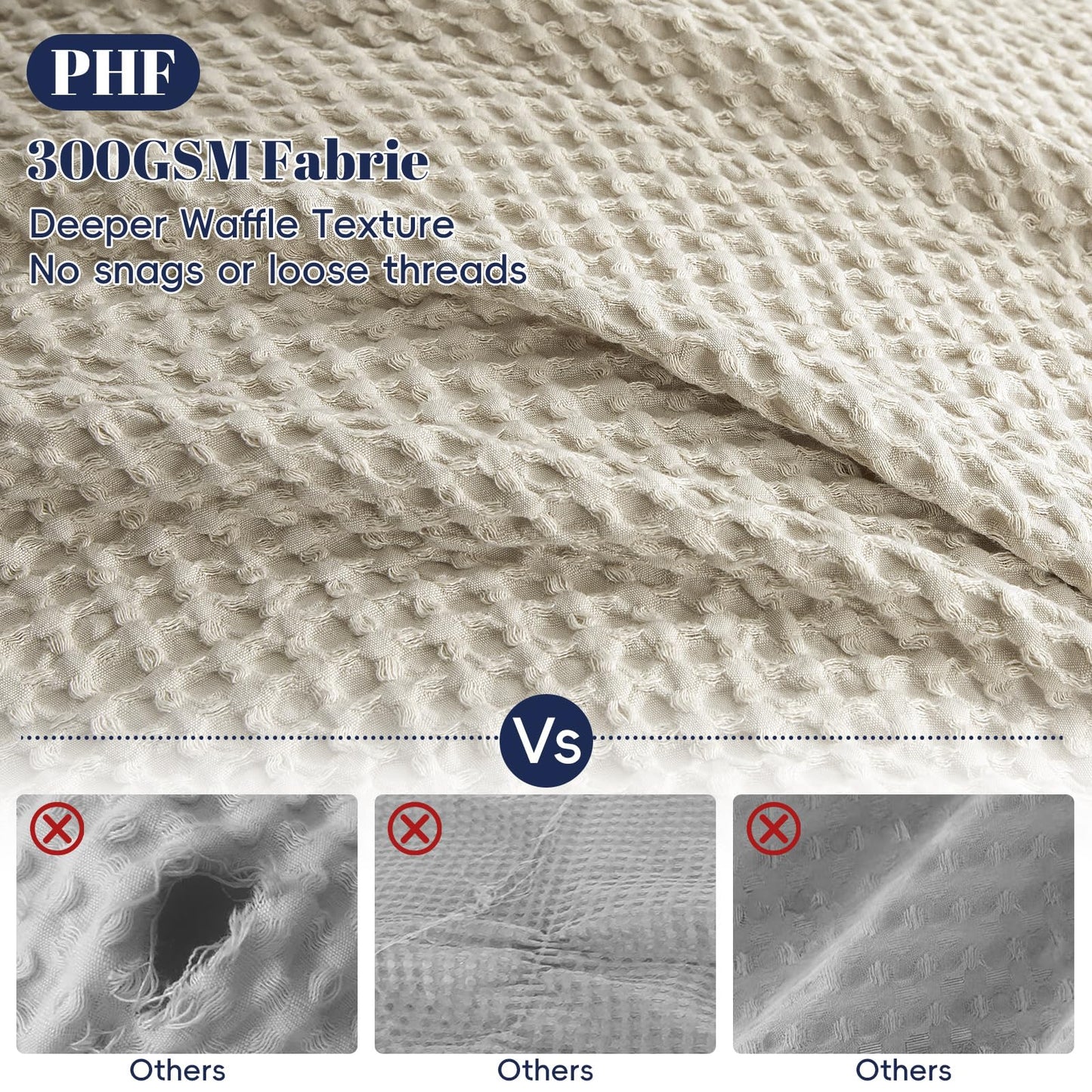 PHF Waffle Weave Duvet Cover Set Queen Size, No Snagging Ultra Soft Luxury Textured Breathable Comforter Cover for All Season 3pcs, Durable Bedding Duvet Set with 2 Pillow Shams, 90"x90", Linen