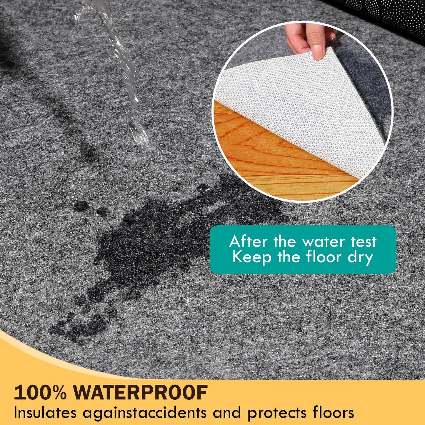 Waterproof Rug Pad 8x10 Ft, Under Area Carpet Padding, Non Slip Felt Rug Pads for Hardwood Floors, Protective Underlay Keeps Rugs in Place Without Wrinkles