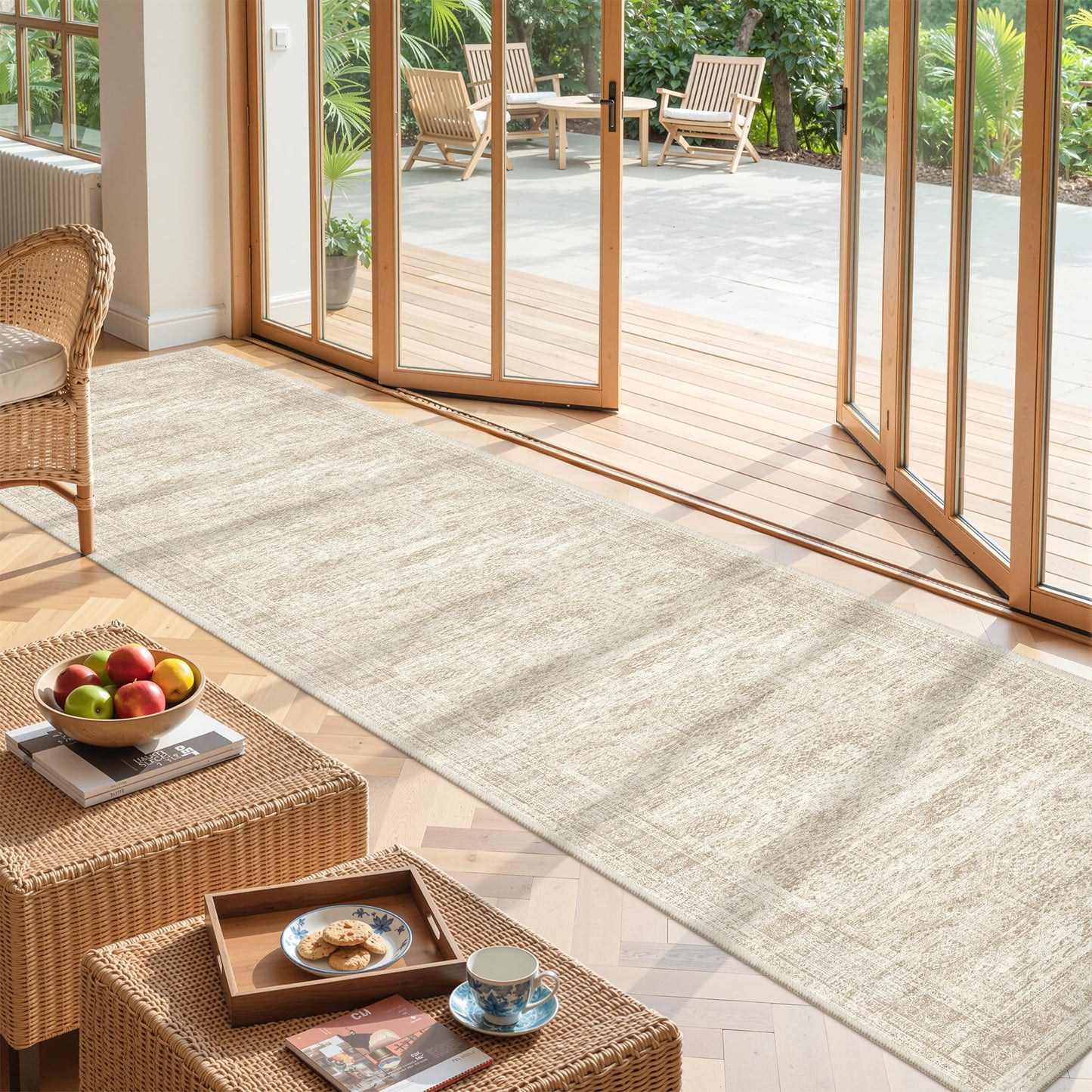 Restydon Long Bathroom Rugs Runner - Washable Runner Rugs for Hallway 2x10, Ultra-Thin Soft Kitchen Carpet Runner, Anti Slip Backing Runner Rugs for Entrance, Bedroom, Living Room(2'x10', Beige/Ivory)