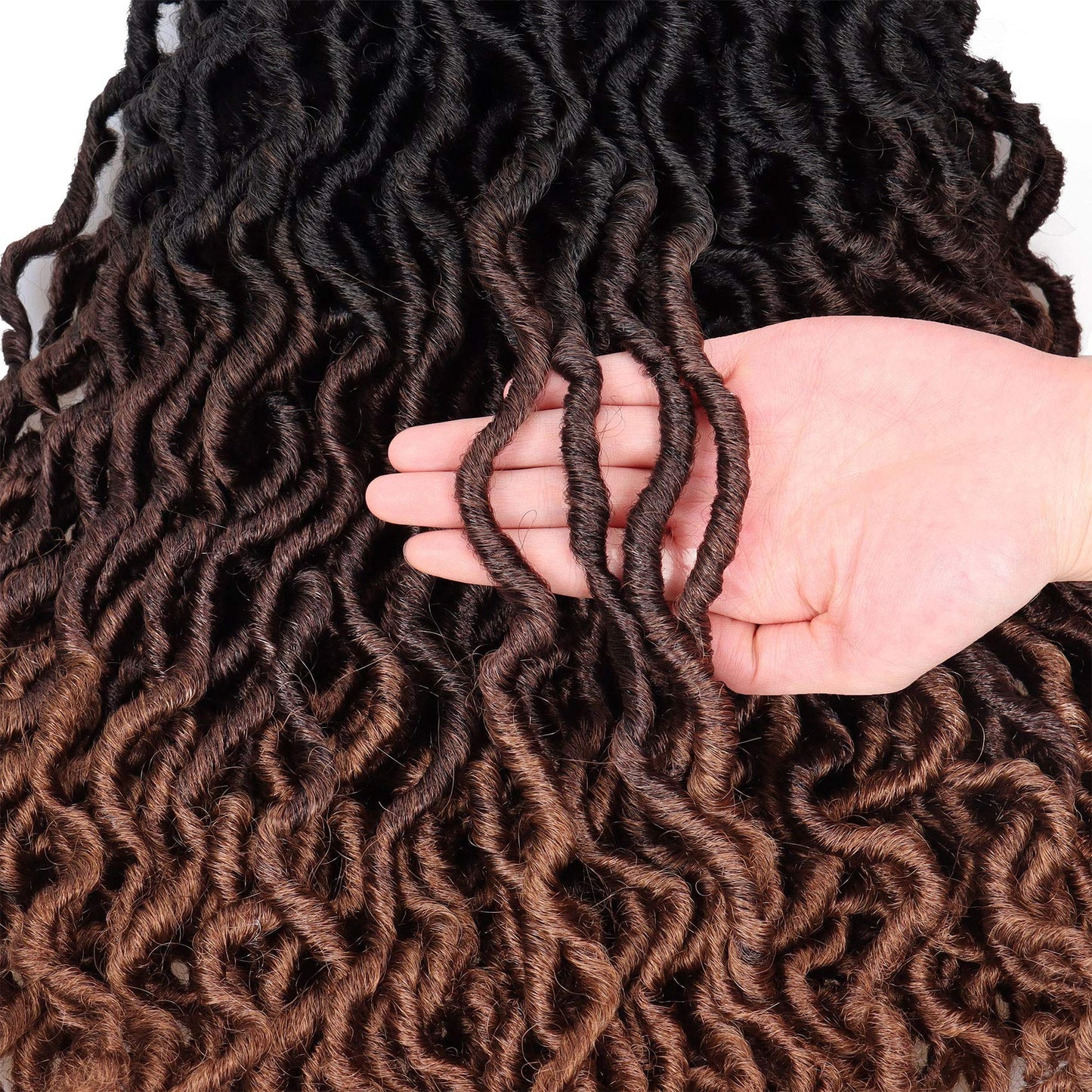 14 Inch Goddess Faux locs Crochet Hair 6 Packs/Lot Soft Gypsy Locs Wavy Crochet Braids Dreadlocks 3 Tone Curly Wavy Twist Braiding Hair Extensions African Roots Braid（#1B/4/30)