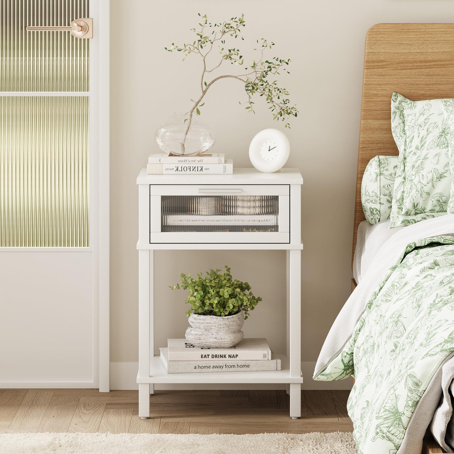 Nightstand Wooden Bedside Table with Drawer White Night Stands Modern Style Small End Table Side Table with Storage Shelf for Bedroom Living Room MLBZ10W