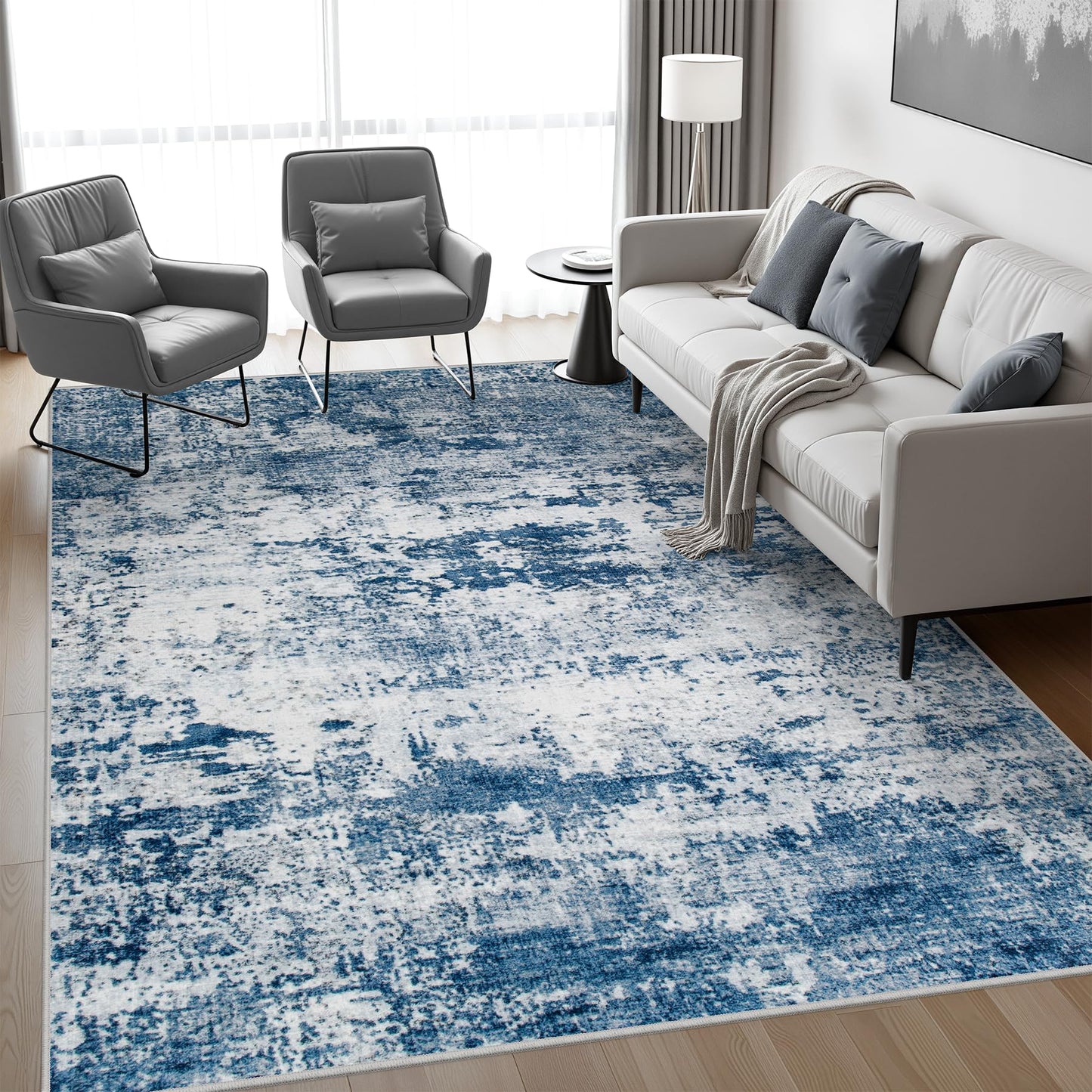 5x7 Area Rug Living Room Rug: Washable Modern Abstract Soft Thin Rug Indoor Floor No Slip Stain Resistant Carpet for Bedroom Dining Room Farmhouse Nursery Home Office - Blue