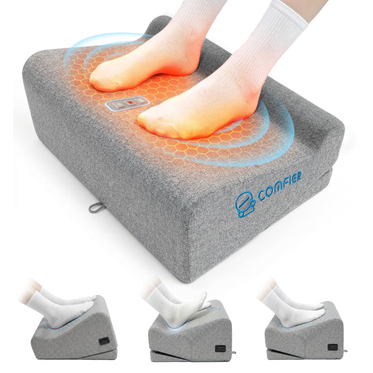 Comfier [2026] Under Desk Foot Rest at Work with Graphene Fast Heat Cloth,Ergonomic Heated Foot Stand, 2 Heights & 3 heat & 3 Vibration,Heel Support for Back,Leg Pain Relief,Office Home,Gift Men,Women