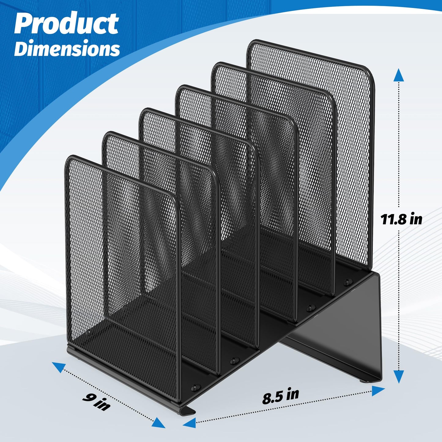 2 Pack Inclined 5-Section Desk File Organizer, Vertical File Folder Holder File Sorter Desktop Organization for Office Classroom