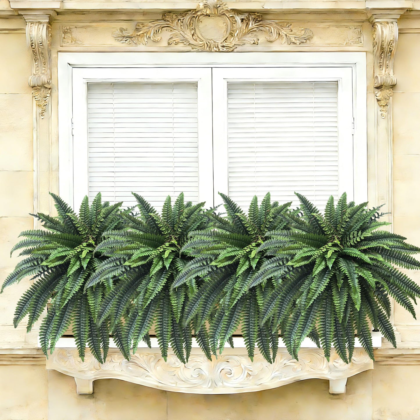Senjie Artificial Boston Fern 2 Set 48Inch Large Fake Ferns for Outdoors Faux Plant with 55 Fronds for Home Living Room Office Decor