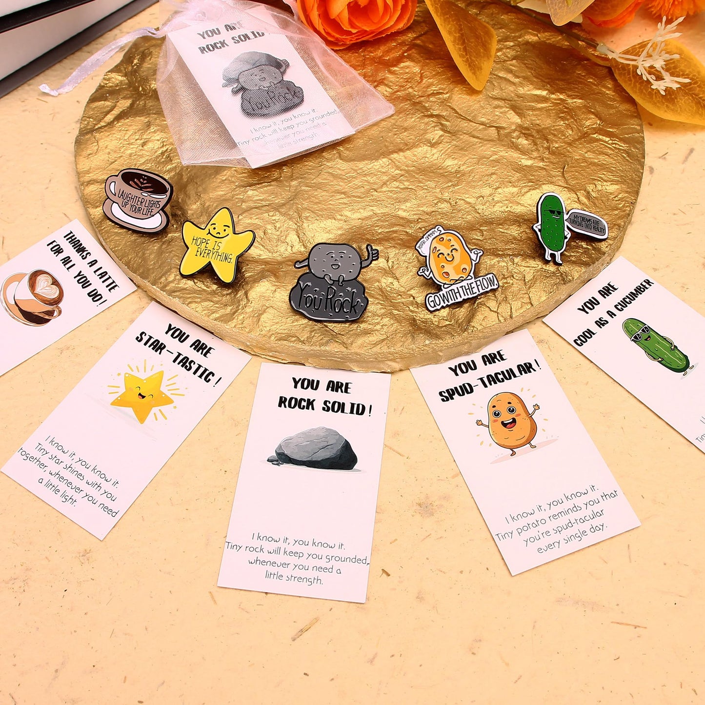 SINCCO 25/50/100 Sets Employee Appreciation Gifts Bulk, Small Team Appreciation Gift for Employees Of The Month Lapel Pins With Inspirational Thank You Cards for Office Coworkers Staff