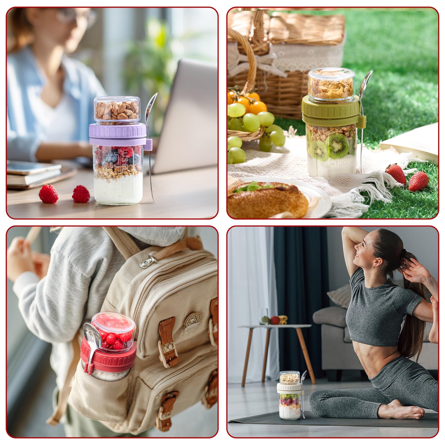Danmu 4 Pack Overnight Oats Containers with Lids 21 oz (16+5),Dual-Layer Yogurt Parfait Cups with Lids,Meal Prep Containers Glass for Overnight Oats,Yogurt,Parfait,Salad Dishwasher Safe