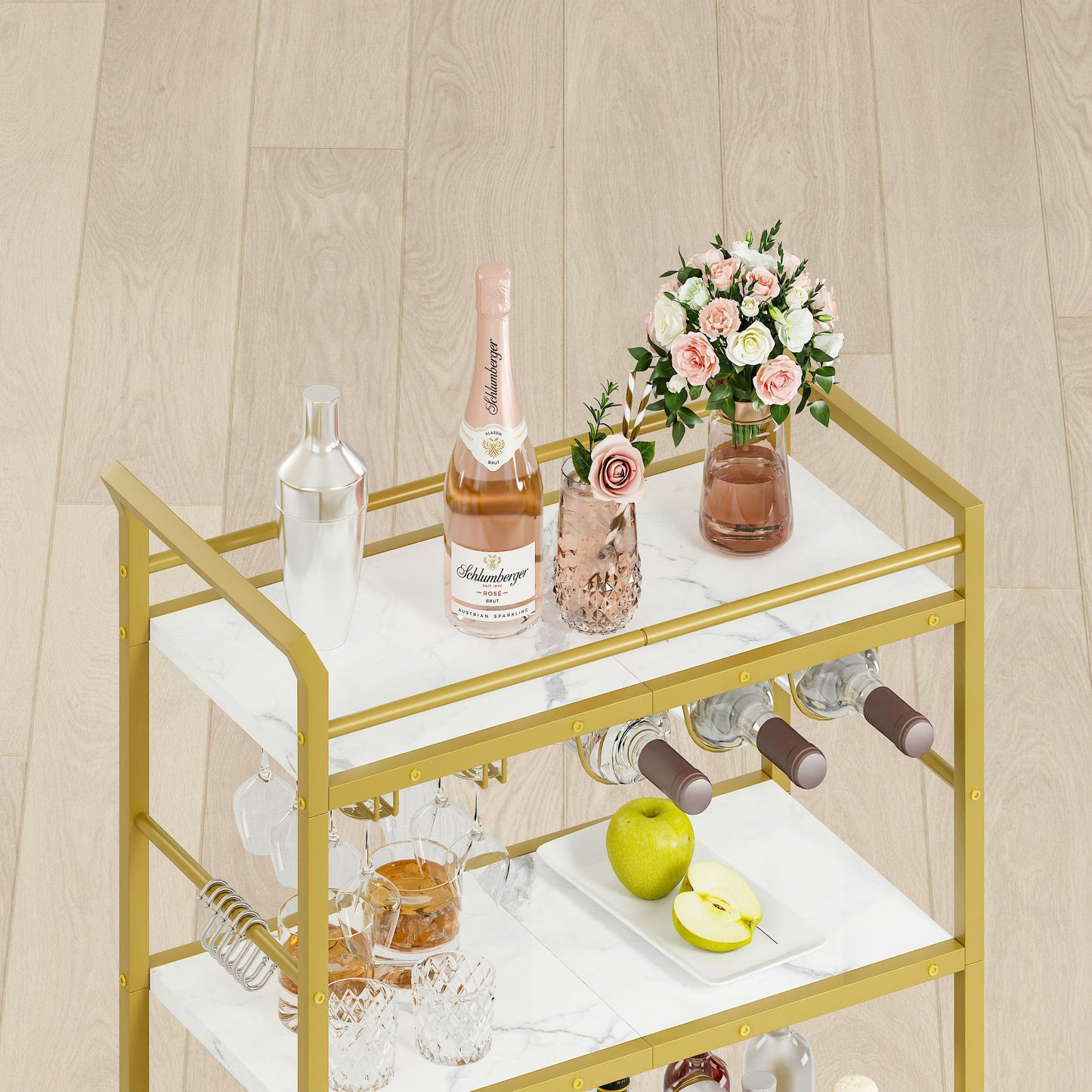 YAUKTAK 3 Tier Bar Cart, Small Beverage Cart, Mini Bar Cart with Wine Rack, Compact Mini Bar Cart - Please Refer to the Exact Dimensions for Usage Matching Dimensions: 22" W × 13" D × 35.8" H GBC507G