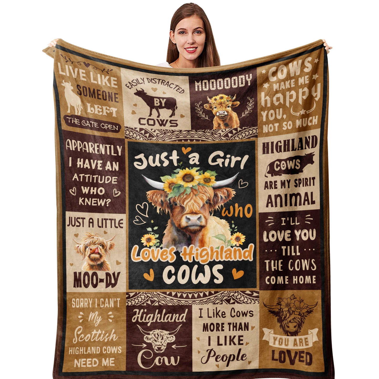 Qotuty Highland Cow Blanket, Highland Cow Gifts for Women, Cow Gifts for Women for Mothers Day/Birthday/Christmas Soft Throw Blanket 50"x60"