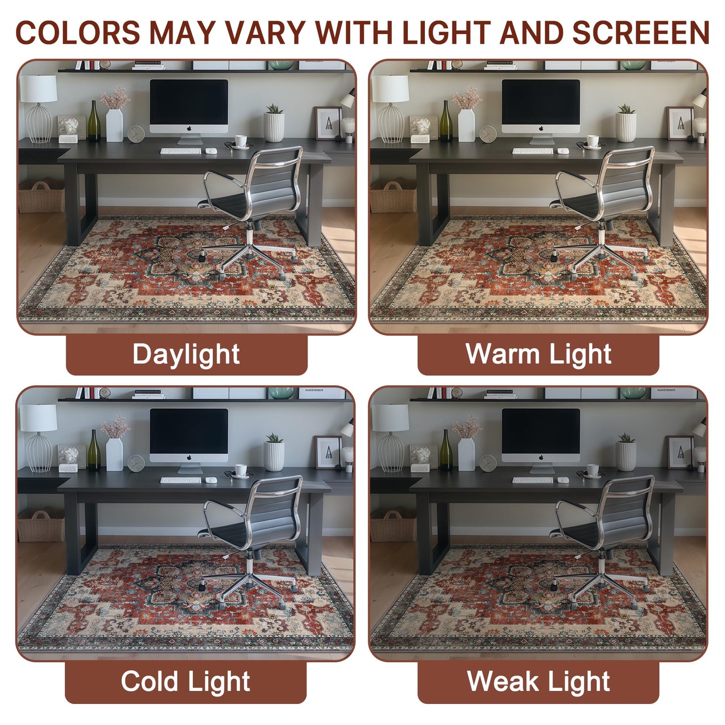 36"x48" Office Chair Mat for Hardwood Tile Floor, Under Desk Carpet Protector for Rolling Computer Chair Mat, Machine Washable Area Rug, Anti-Slip 1/5" Thick Low Pile Thin Vinyl Floor Mat, Annatto