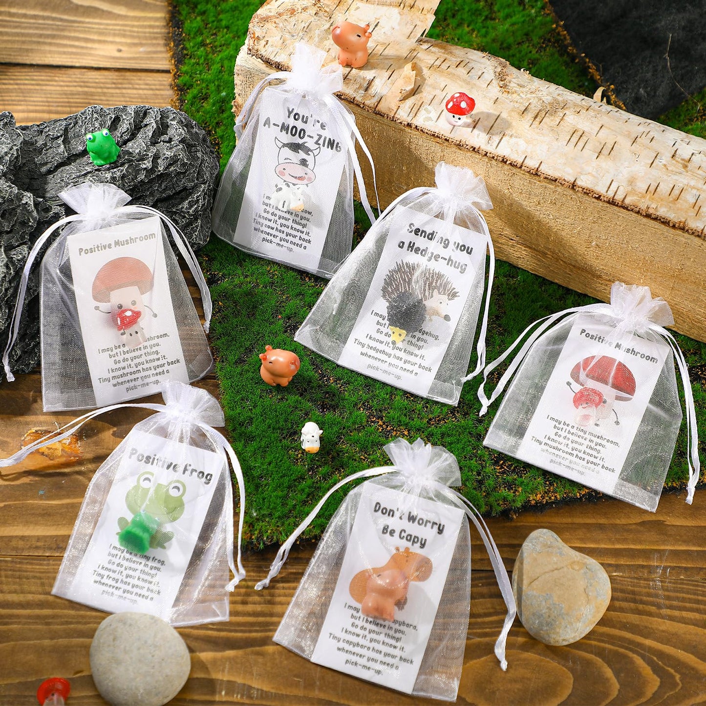 Fumete 200 Set End of Year Gift CNA Week Appreciation Gift Bulk for Employee Coworker Positive Resin Animal with Pun Motivation Note Card Inspirational Graduation Thank You Party Favors