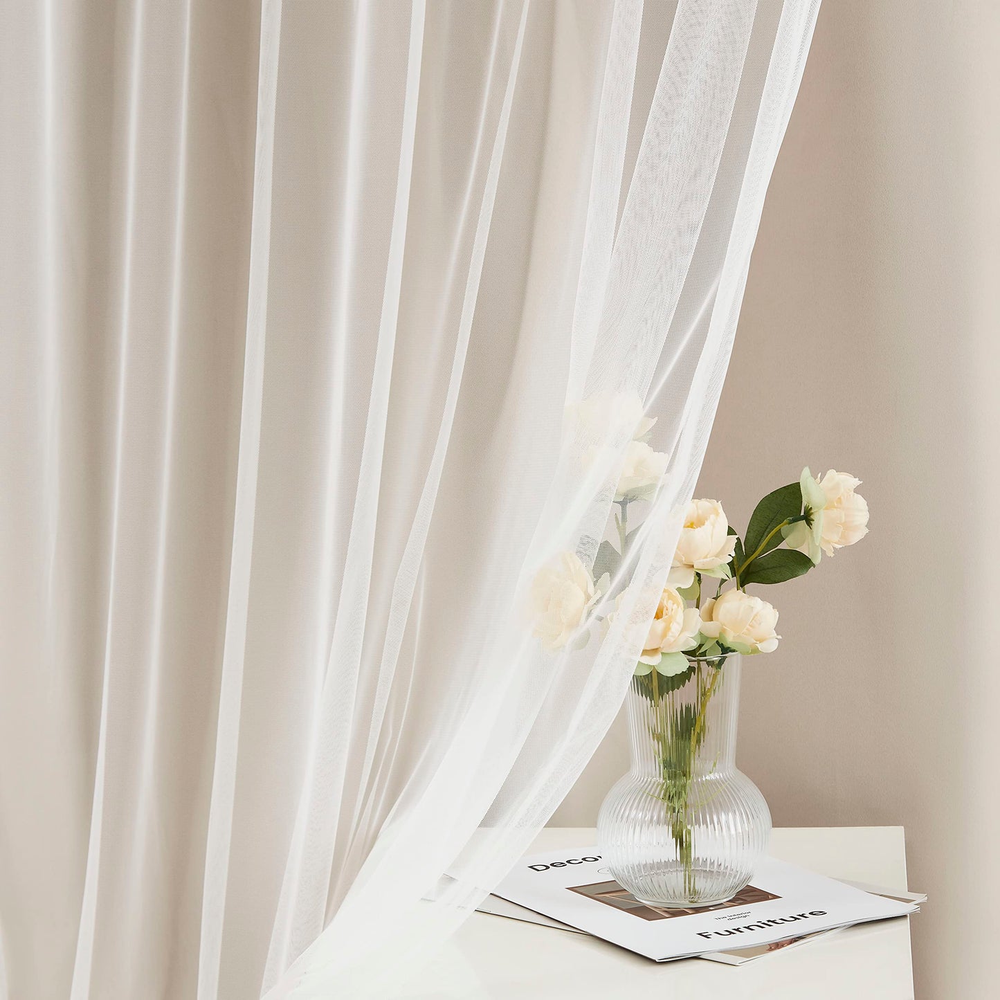 Bujasso Beige Moderate Blackout Curtains with Sheer Overlay Mix and Match Double Layer Thermal Insulated Window Panels 72 inch for Bedroom Beige Drapes with Tiebacks Grommet Top 37" Wx72 Lx2