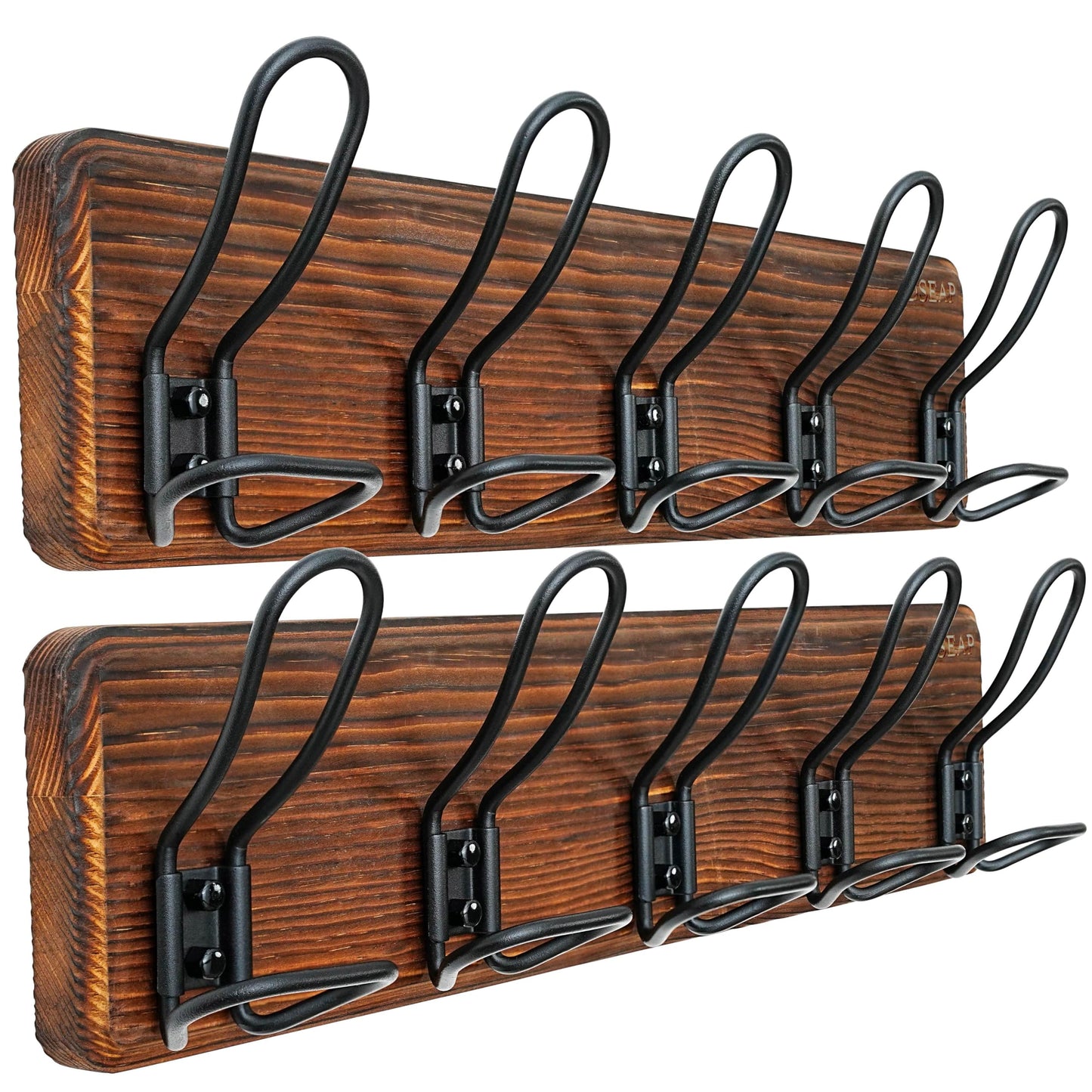 Dseap Coat Rack Wall Mounted - Heavy Duty Farmhouse Rustic Wall Coat Hanger with 5 Wire Hooks for Clothes Hat Jacket Towel, RusticWire, G25A, Rustic Brown & Black, Pack of 2