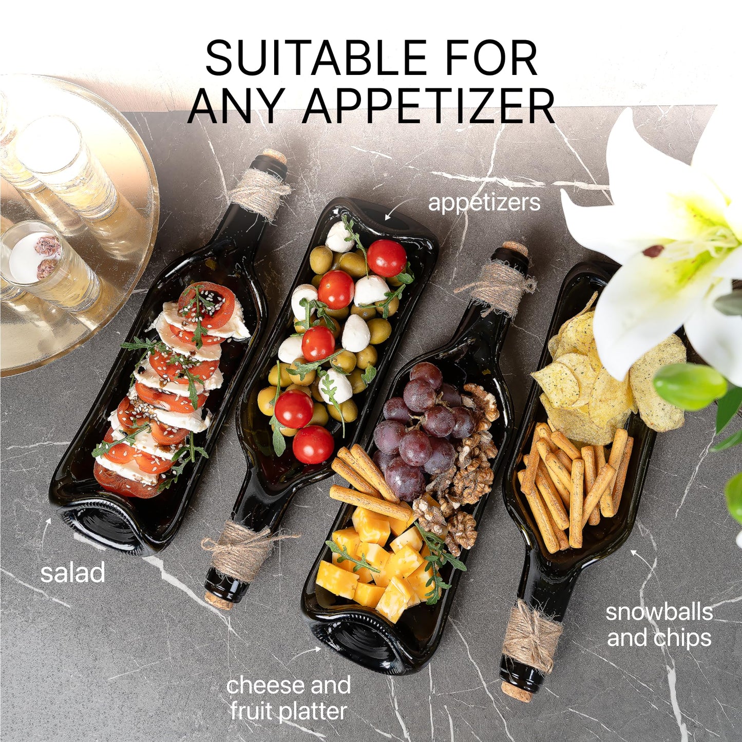 Melted Wine Bottle Serving Boards - Decorative Rectangle Serving Trays for Home Decor - Small Cheese Platter Serving Board - Unique Cheese and Cracker Tray for Dinner Party (2)