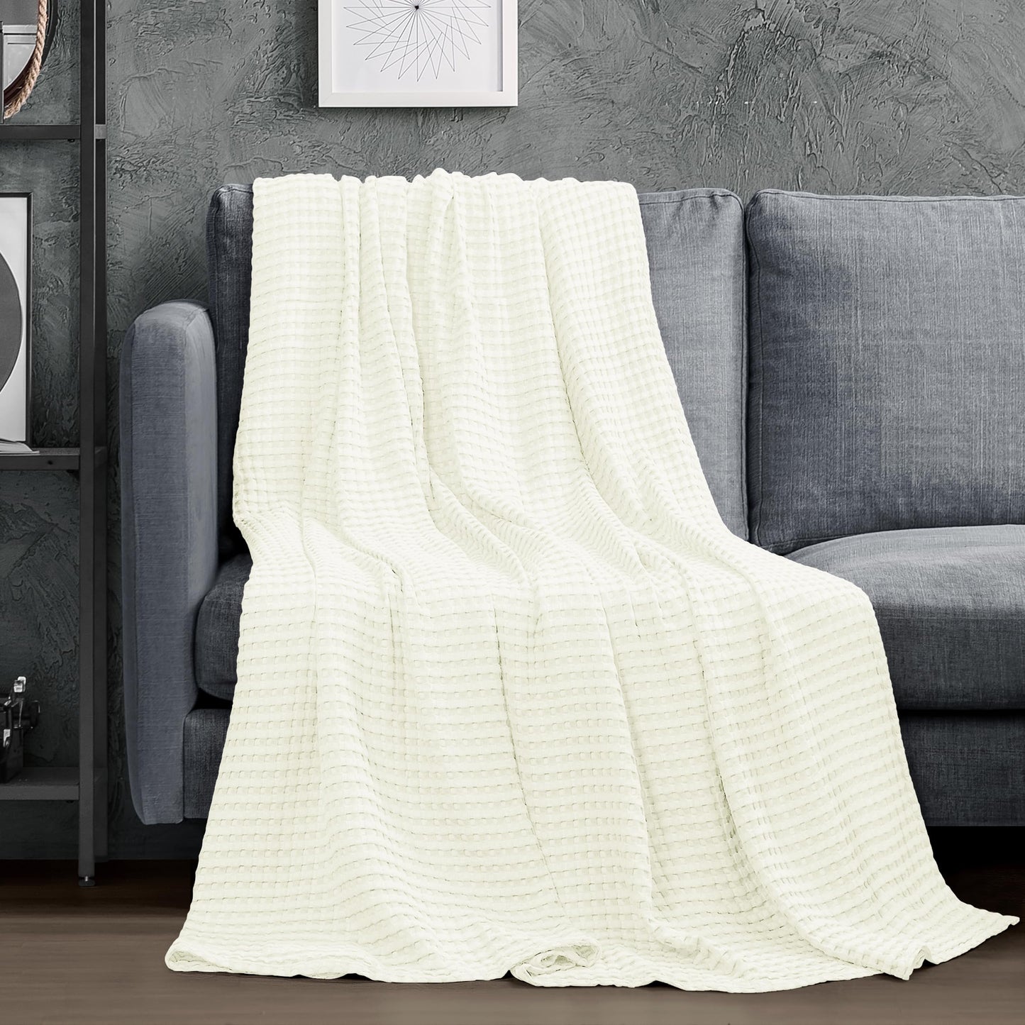 Utopia Bedding 100% Cotton Waffle Weave Blanket King Size for Bed - Lightweight, Breathable Summer Blankets Soft and Cozy, Gifts for Women Home Room Decor (Ivory, 90x108 Inch)