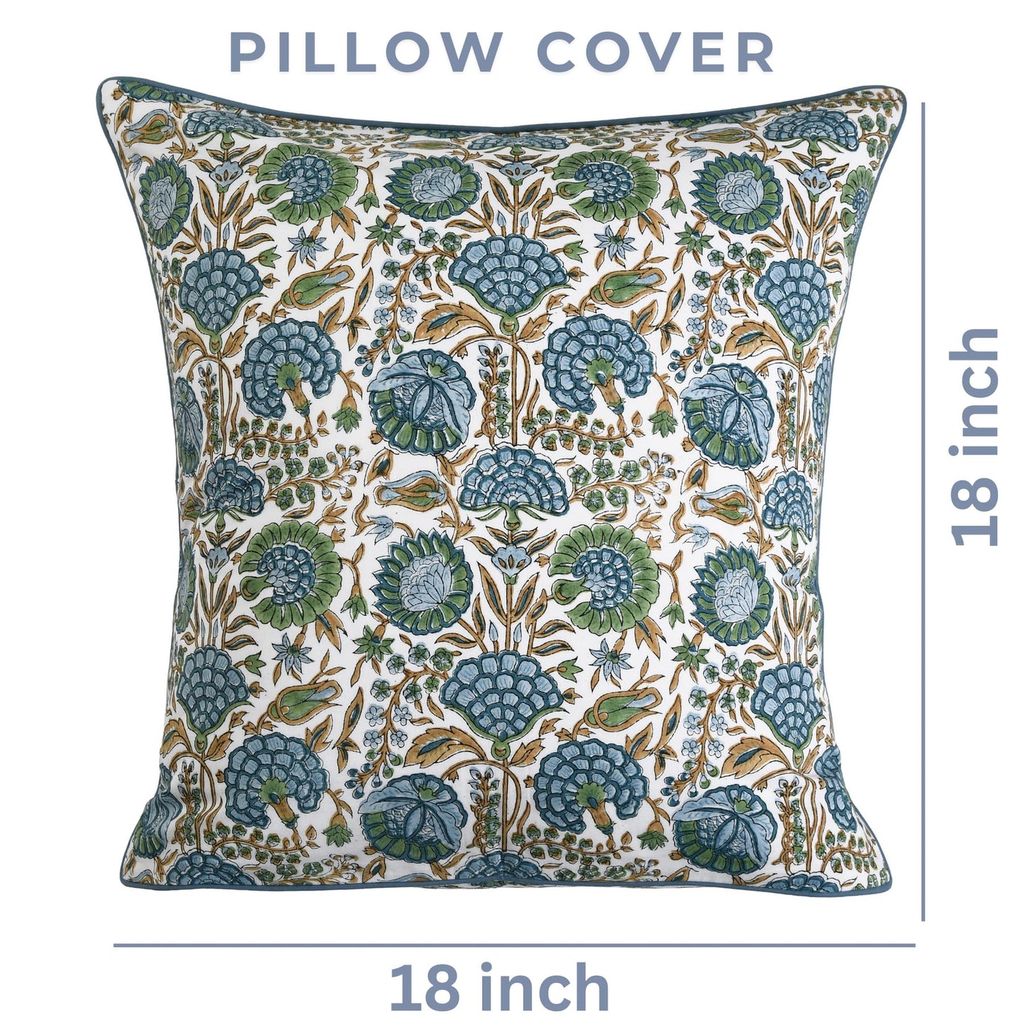 Ridhi Block Print Asparagus Green Pillow Cover 18" x 18" (Pack of 2) Decorative Couch Pillows for Living Room, Farmhouse Chic Boho Cute Outdoor Pillows Covers Gifts for Spring, Mother's Day