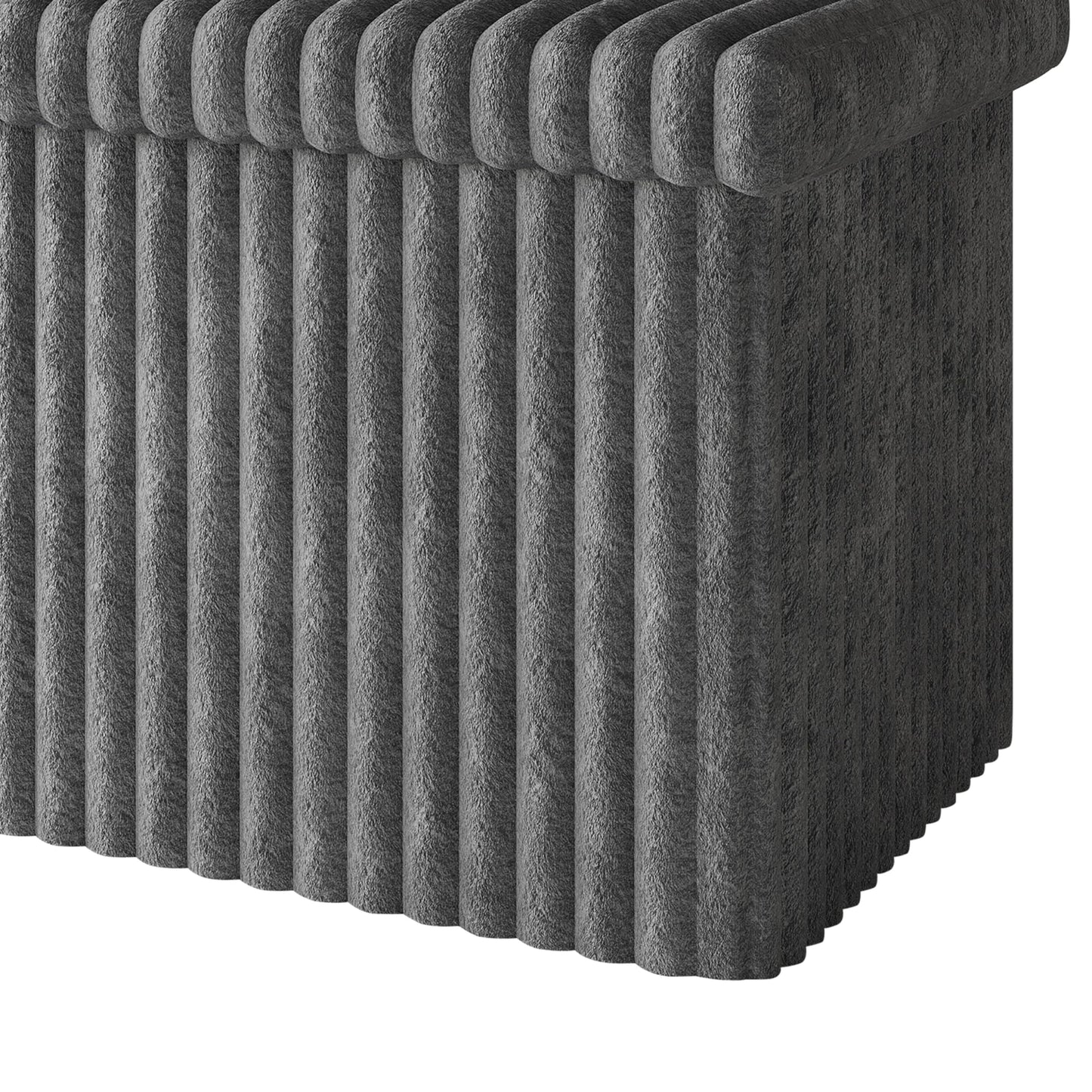 HOME DESIGN Florence 30" Upholstered Folding Storage Bench, Tufted Top, Space-Saving Storage, Gray Corduroy Fabric