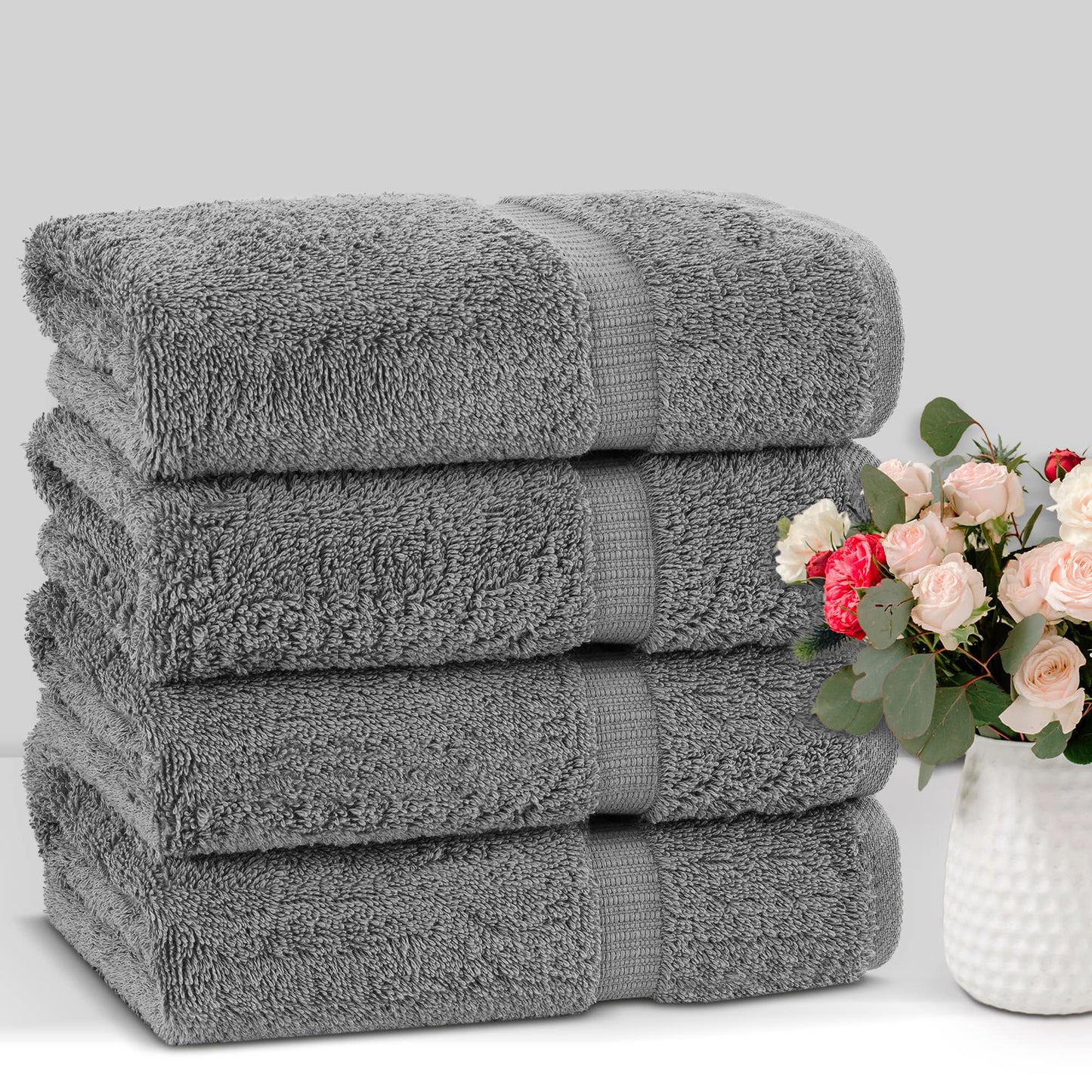 Chakir Turkish Linens 100% Cotton Premium Turkish Towels for Bathroom | 27'' x 54'' (4-Piece Bath Towels - Gray)