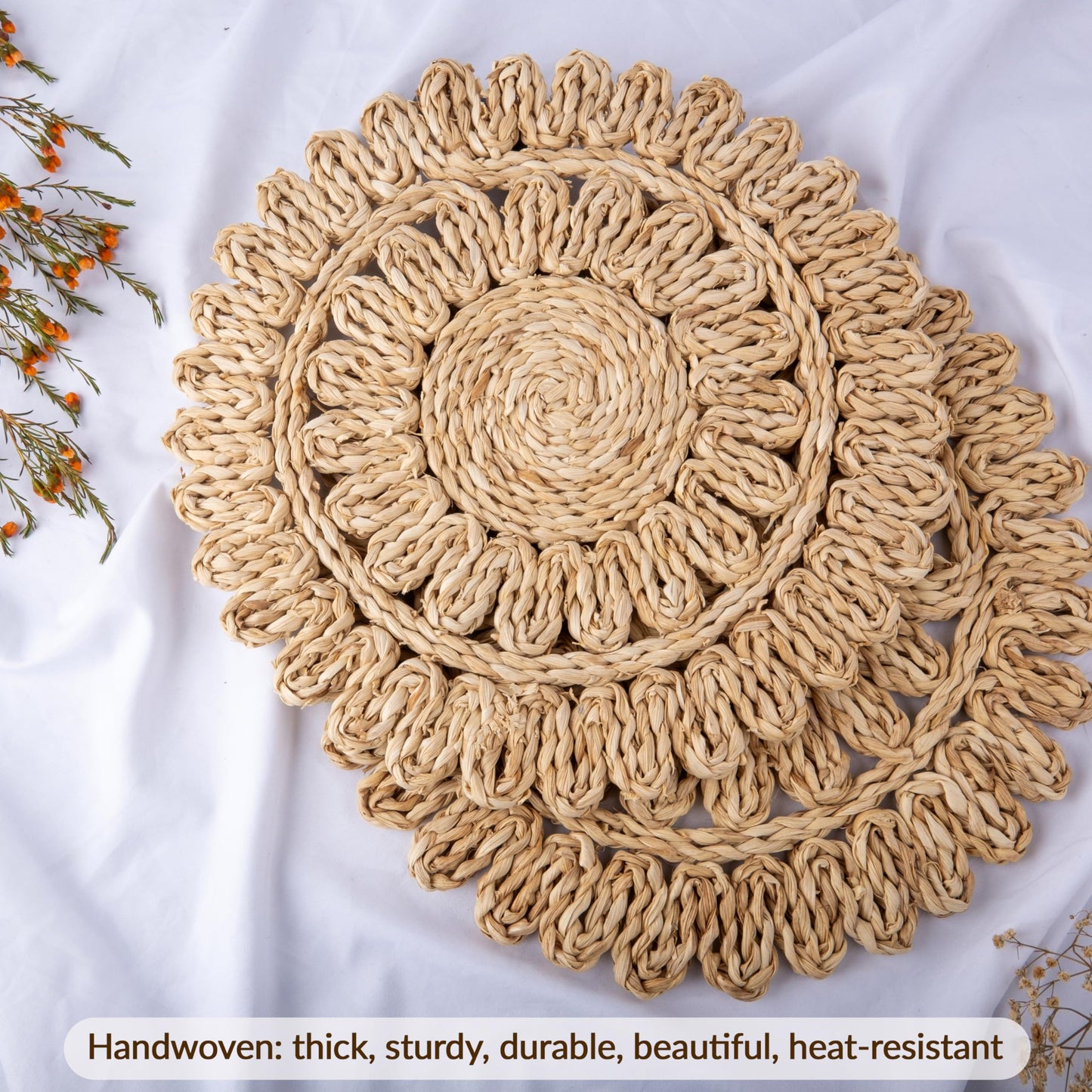 13.8" Corn Husk Woven Round Placemats Set of 6 - Wicker Boho Farmhouse Placemats - Rattan Table Mats for Dining Table, Wedding, Home