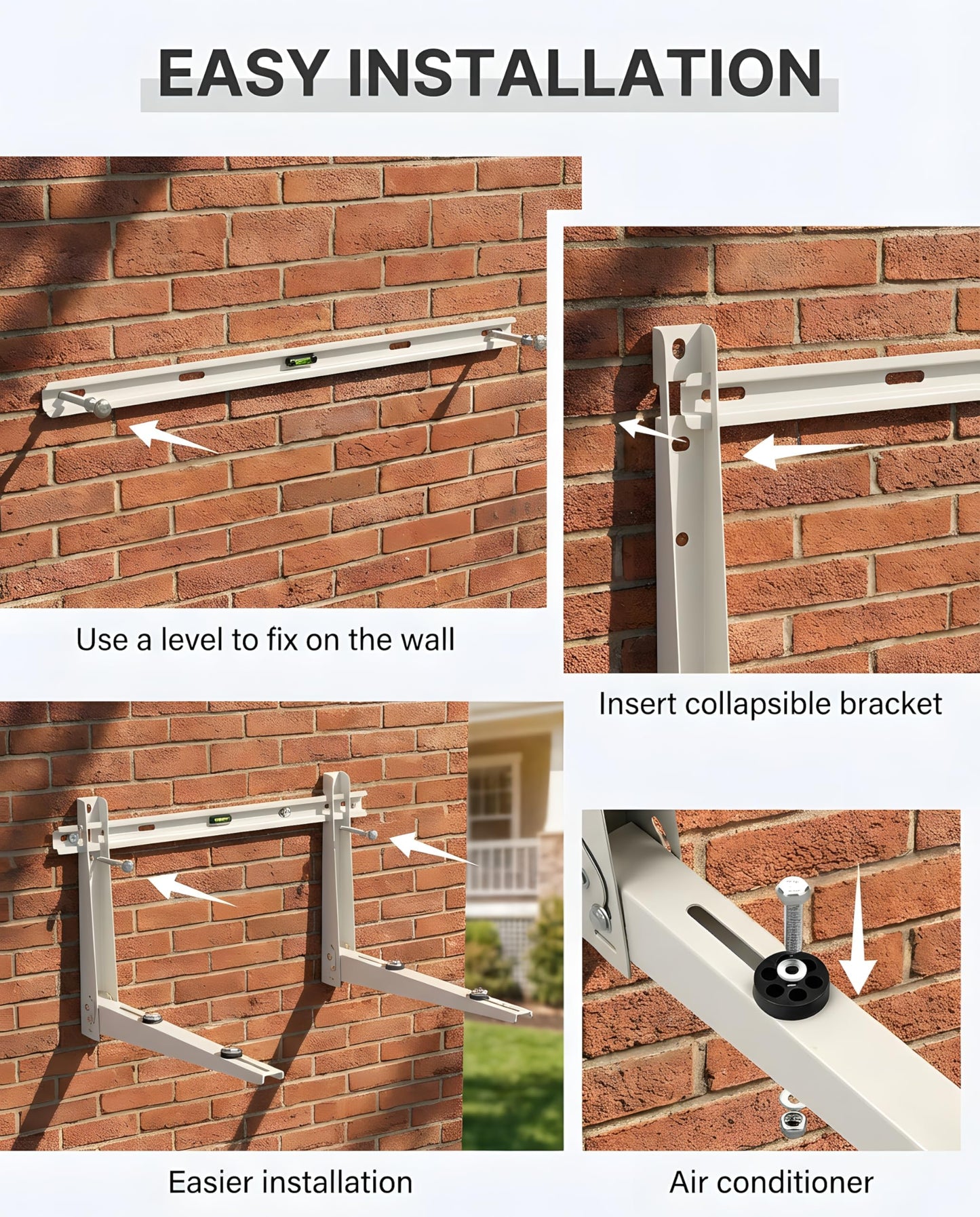 Heavy Duty Mini Split Wall Mounting Bracket, 400lb Load Capacity, Galvanized Steel with Dual Anti-Rust Coating, Adjustable Leveling Design, Anti-Vibration Pads, Fits 7000–12000 BTU Outdoor AC Units